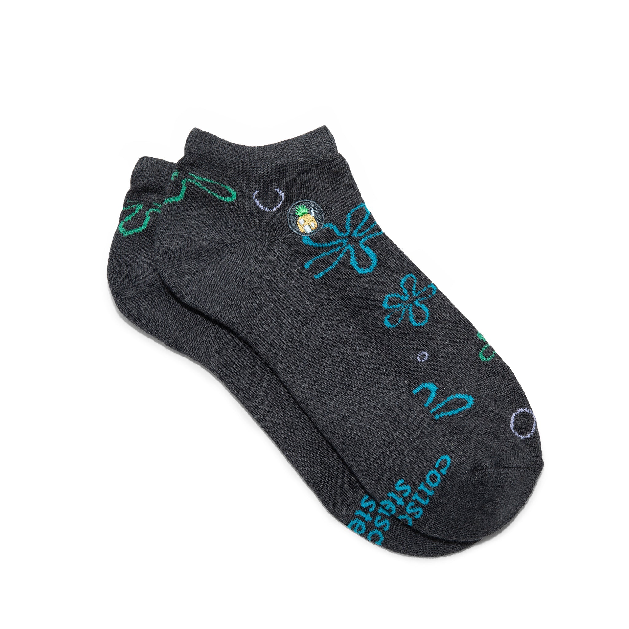 SpongeBob Socks by Conscious Step — gray organic cotton ankle socks with flower clouds, Protect Oceans