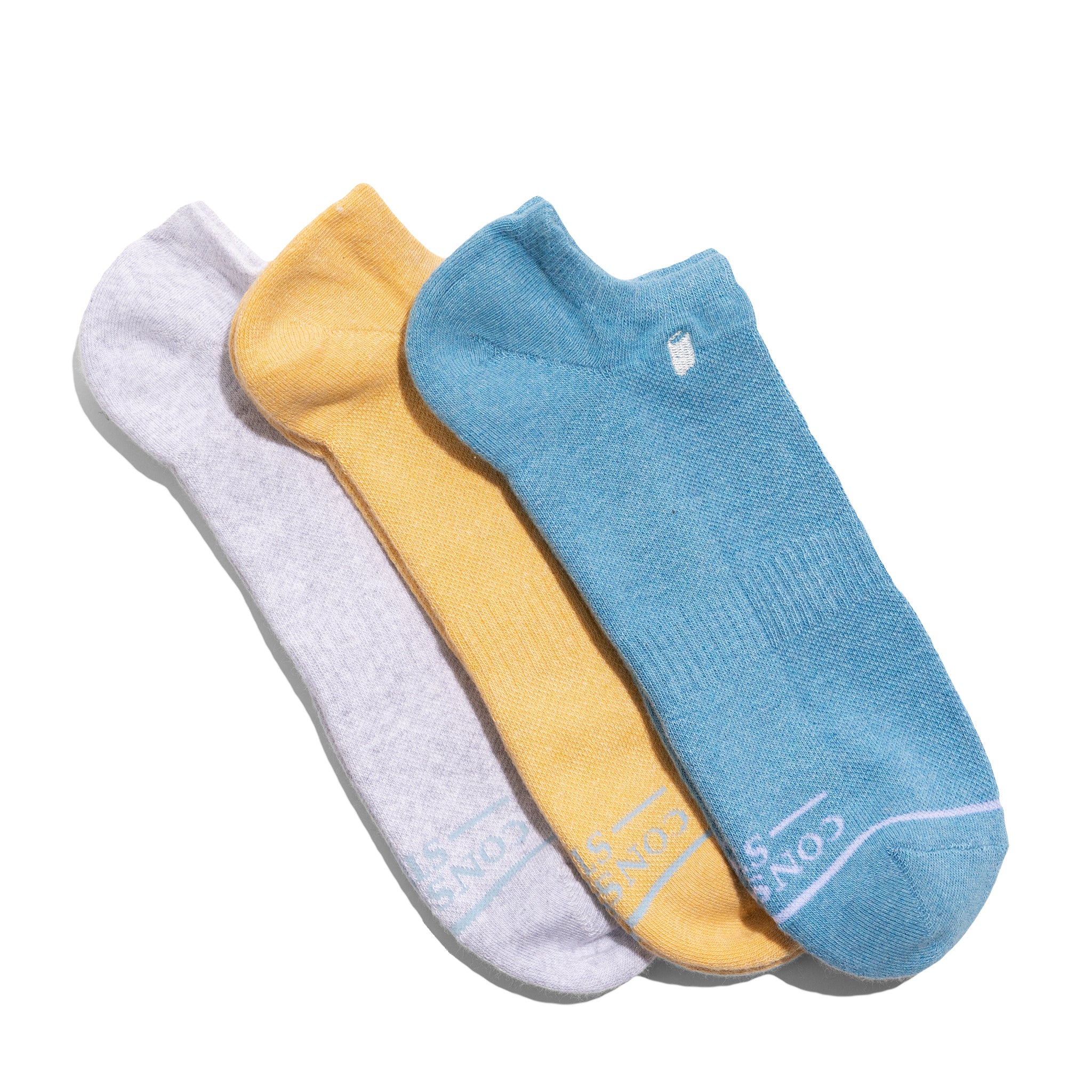 Socks that Give Books 3-pack — organic cotton socks in gray, yellow & blue, book embroidery