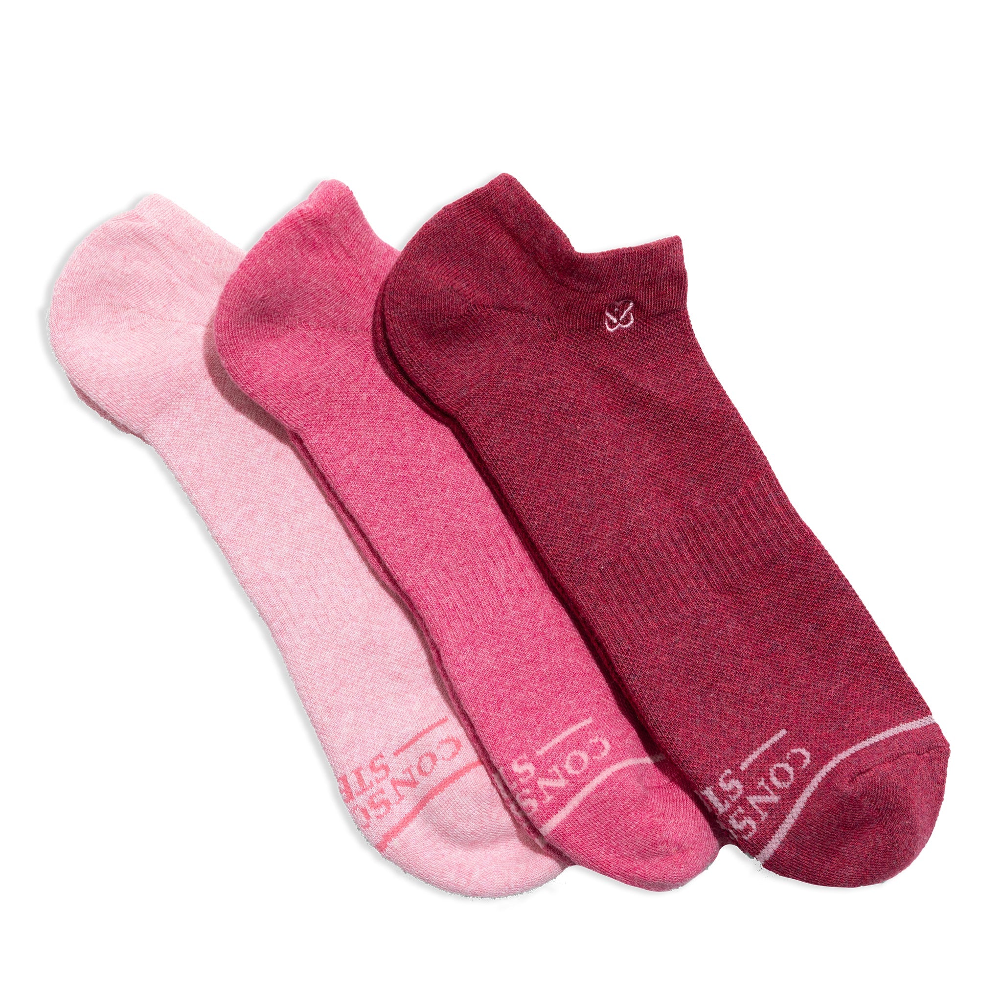 Socks that Support Self-Checks 3-pack — organic cotton ankle socks in pink tones, heart embroidery, gives back