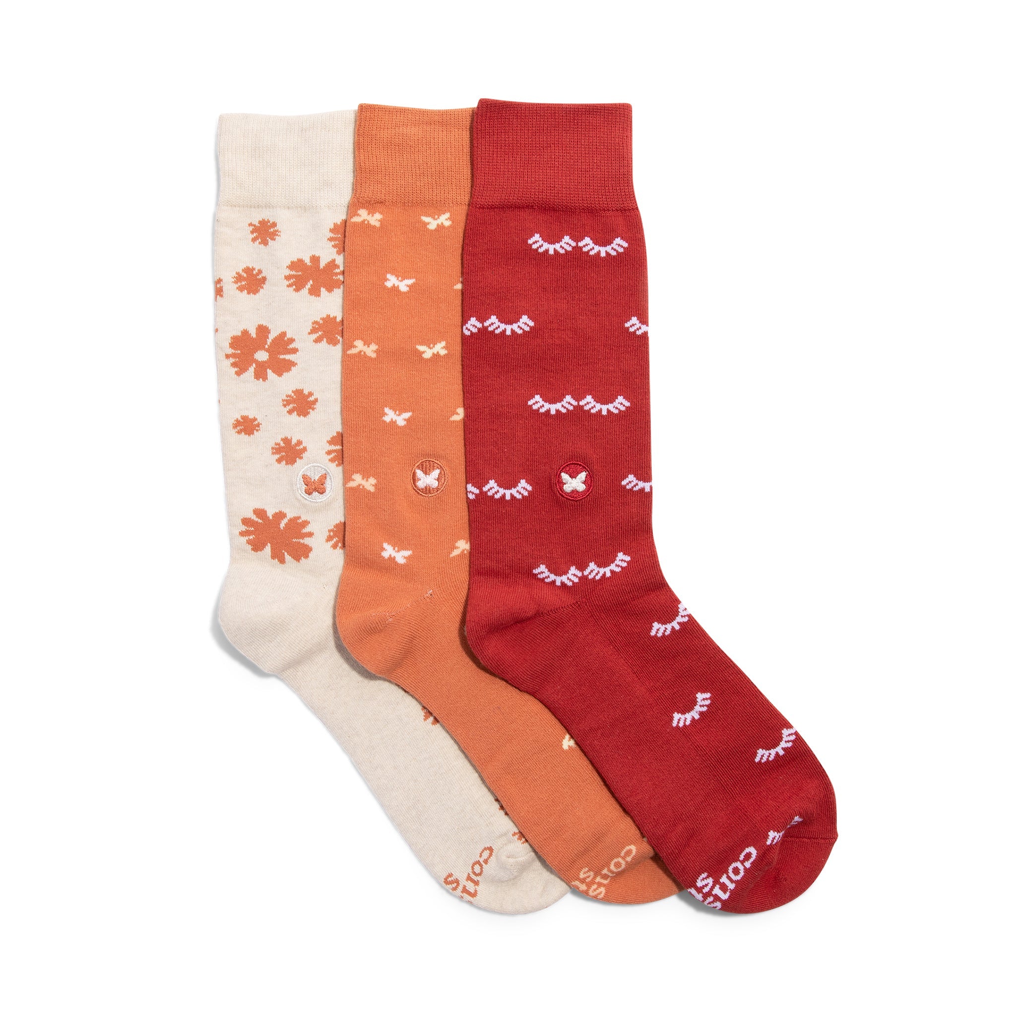 Stop Violence against Women Gift Box — organic cotton crew socks, butterfly embroidery, gives back