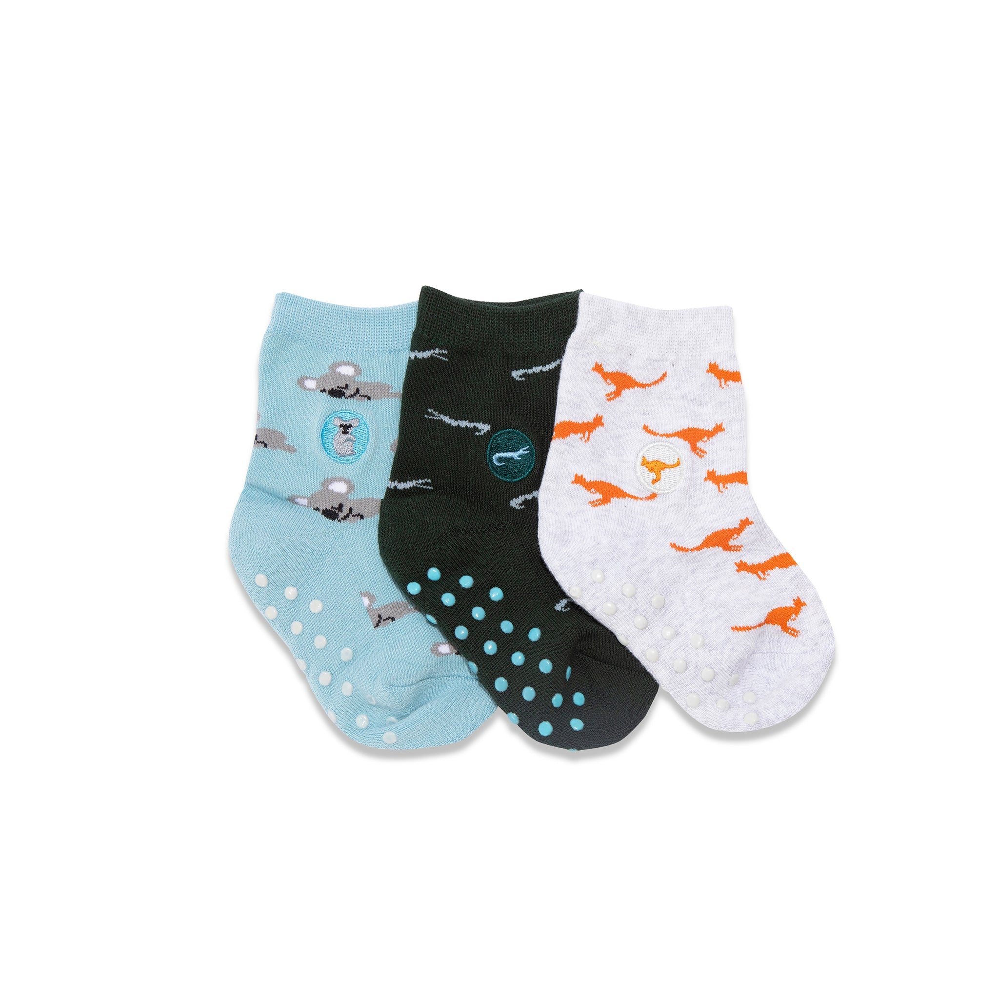 Kids Socks that Protect Animals gift box — organic cotton kids' socks: kangaroos, crocodiles & koalas