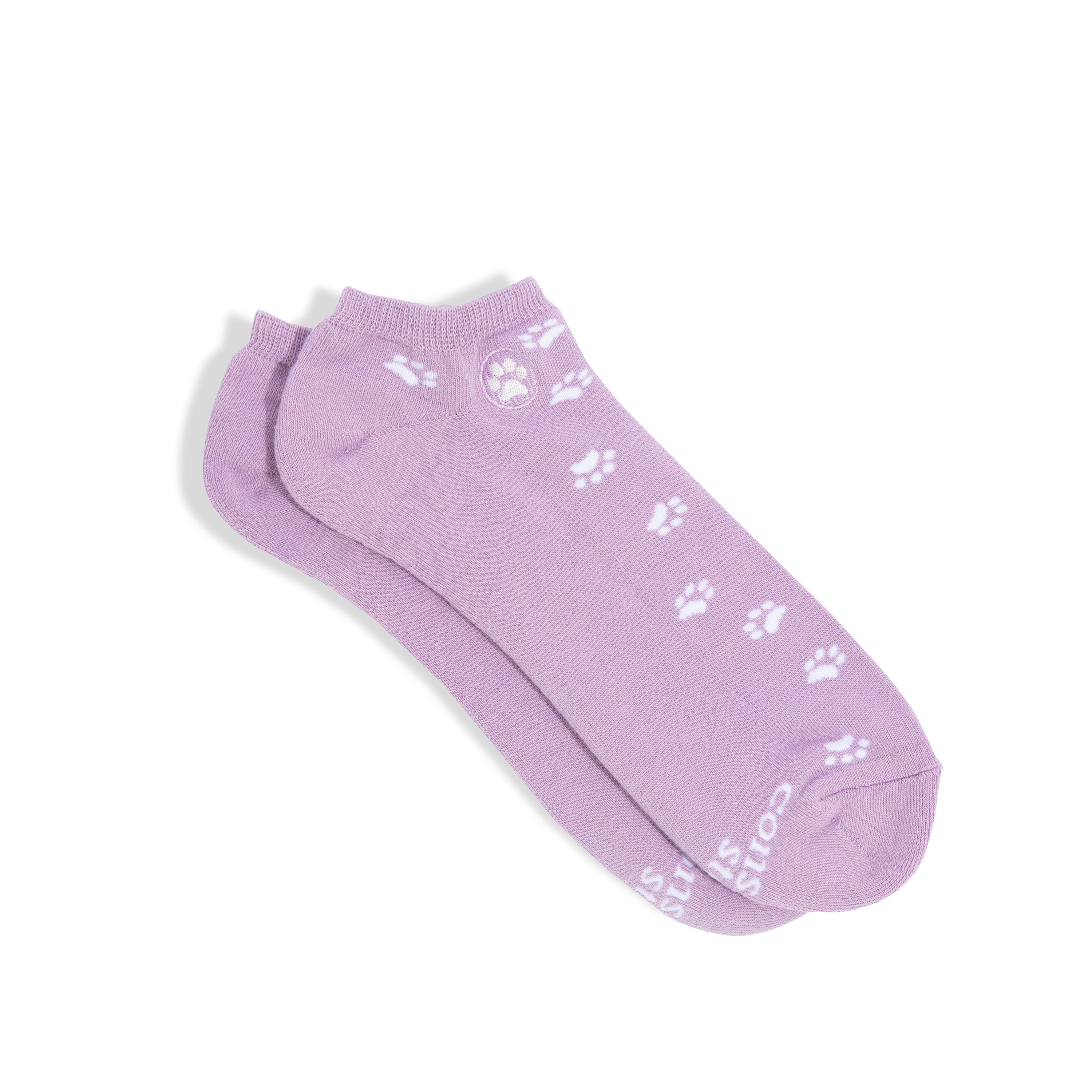 Socks that Save Dogs by Conscious Step — light purple organic cotton ankle socks with paw prints