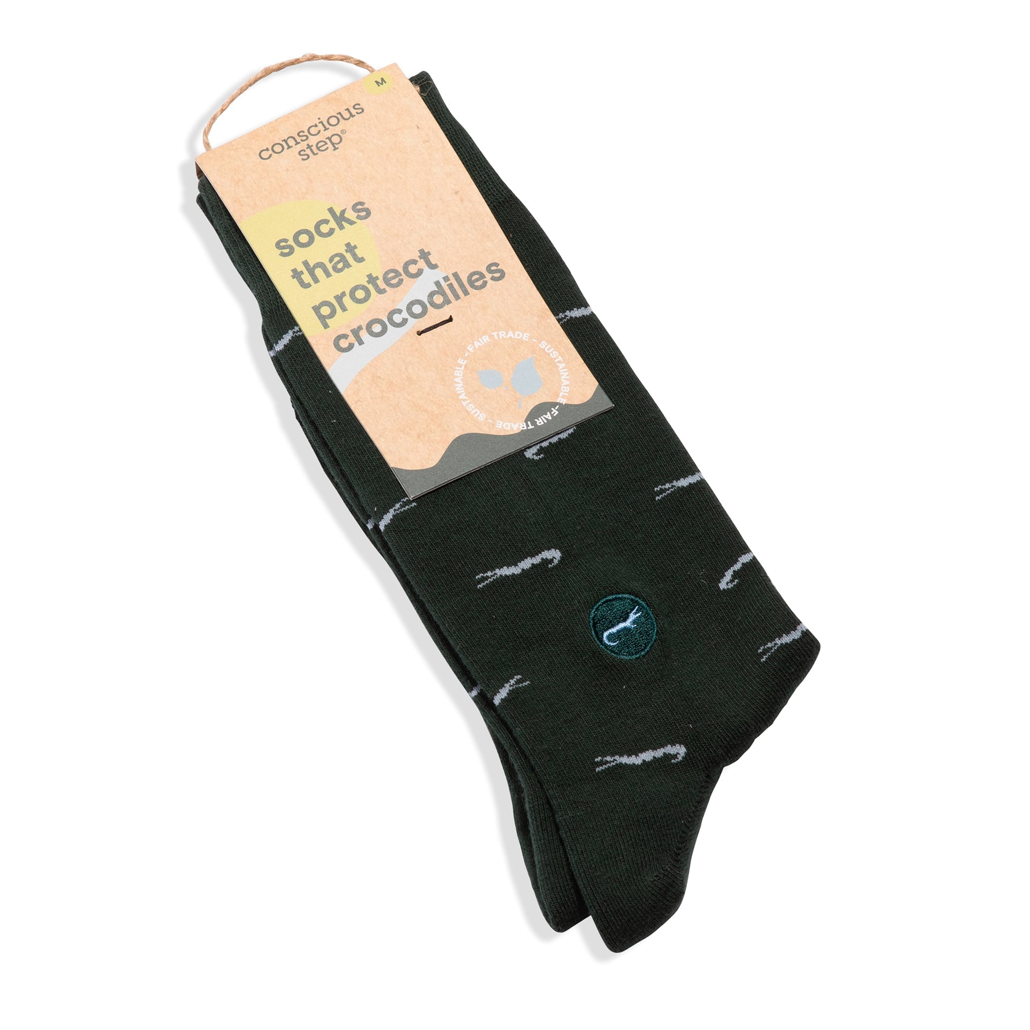Forest green crocodile organic cotton crew socks — Conscious Step