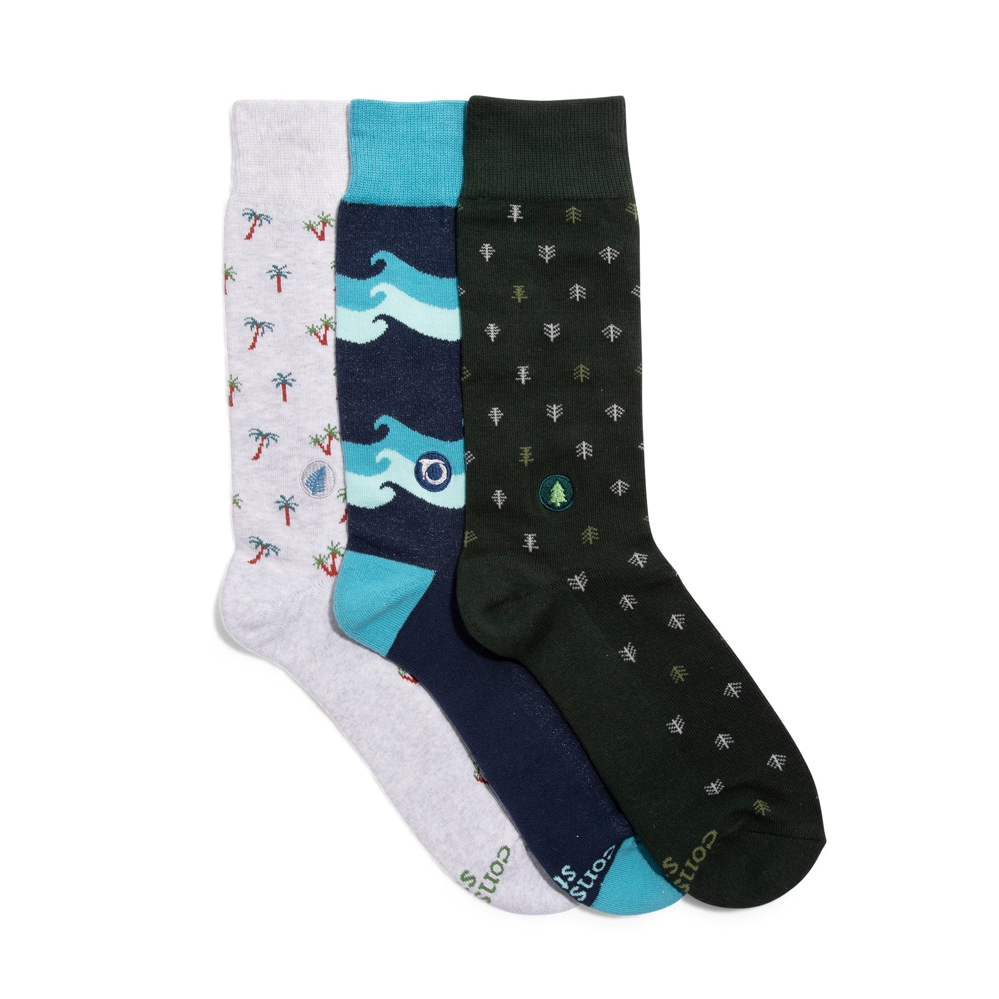 Protect the Planet Gift Box — organic cotton crew socks with waves, trees & palms, gives back