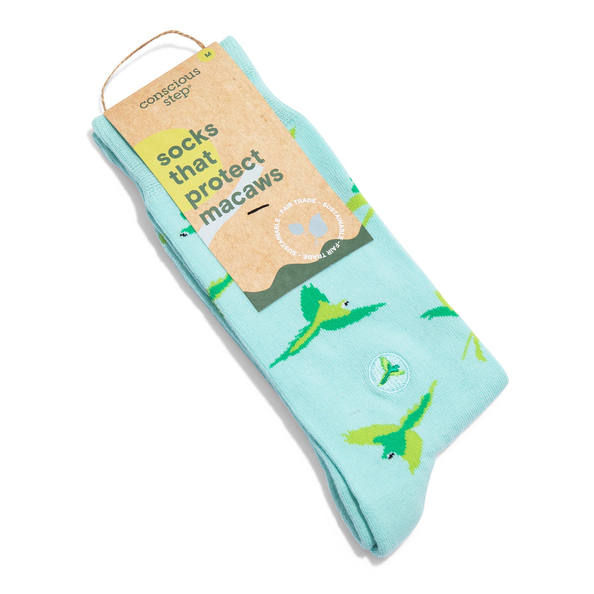 Colorful blue macaw organic cotton crew socks — Conscious Step