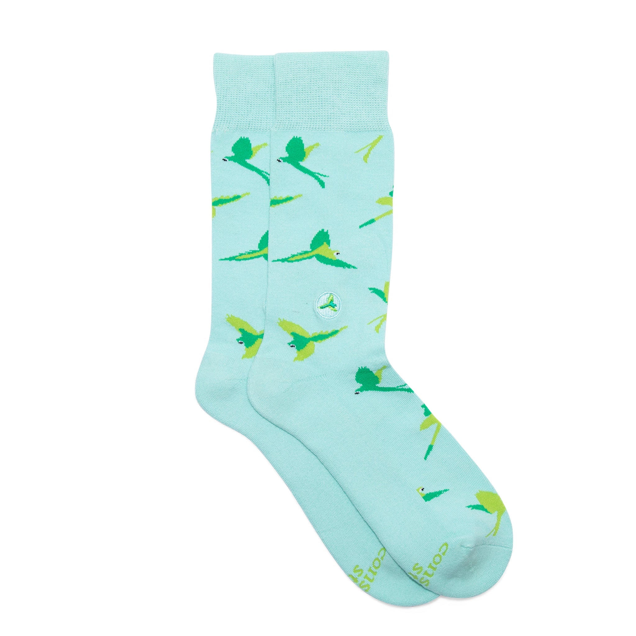 Socks that Protect Macaws by Conscious Step — colorful blue organic cotton crew socks