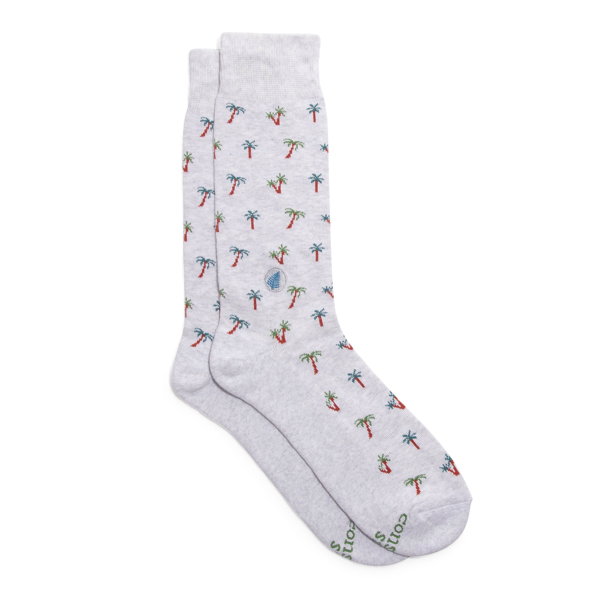Socks that Protect Tropical Rainforests by Conscious Step — gray organic cotton crew socks covered in palms