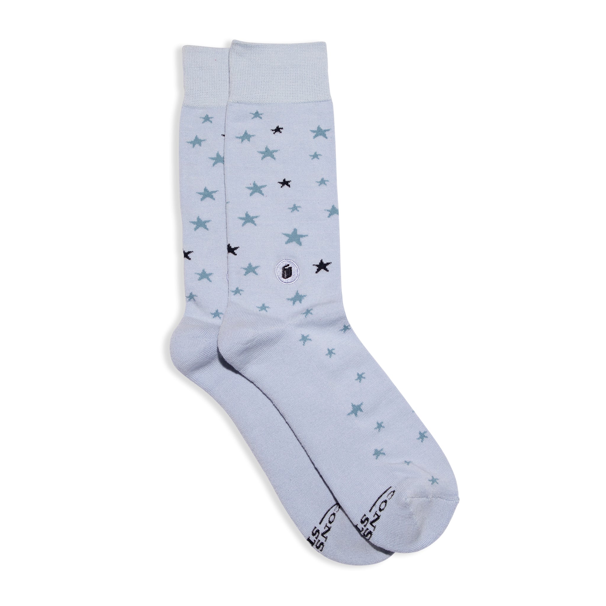 Socks that Give Books by Conscious Step — starry multi-blue organic cotton crew socks