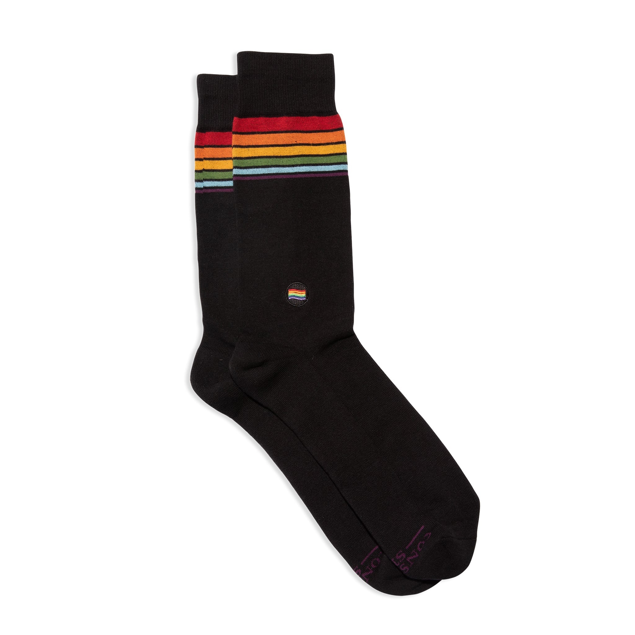Socks that Save LGBTQ Lives by Conscious Step — black and rainbow organic cotton crew socks