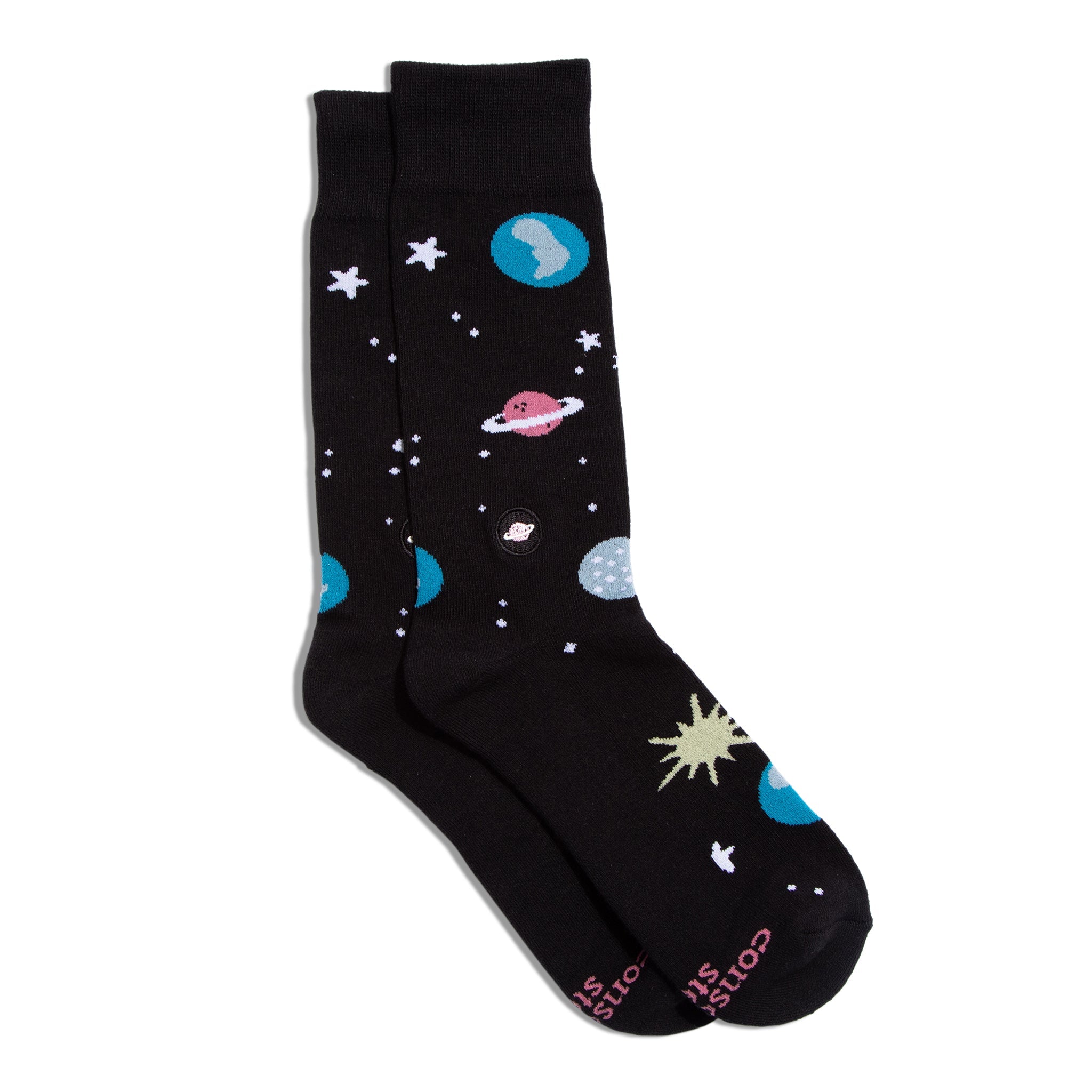 Socks that Support Space Exploration by Conscious Step — black galaxy organic cotton crew socks