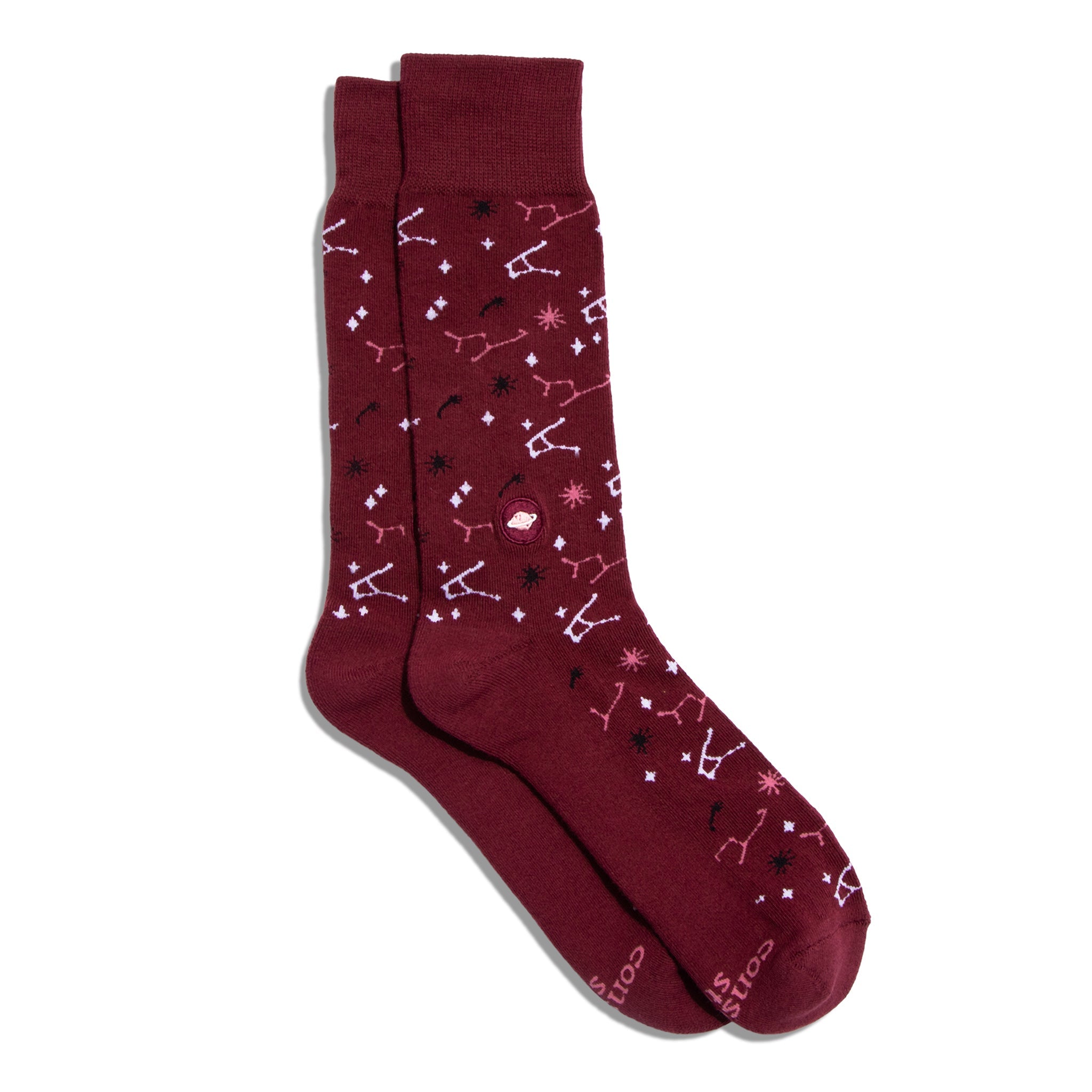 Socks that Support Space Exploration by Conscious Step — maroon constellation organic cotton crew socks