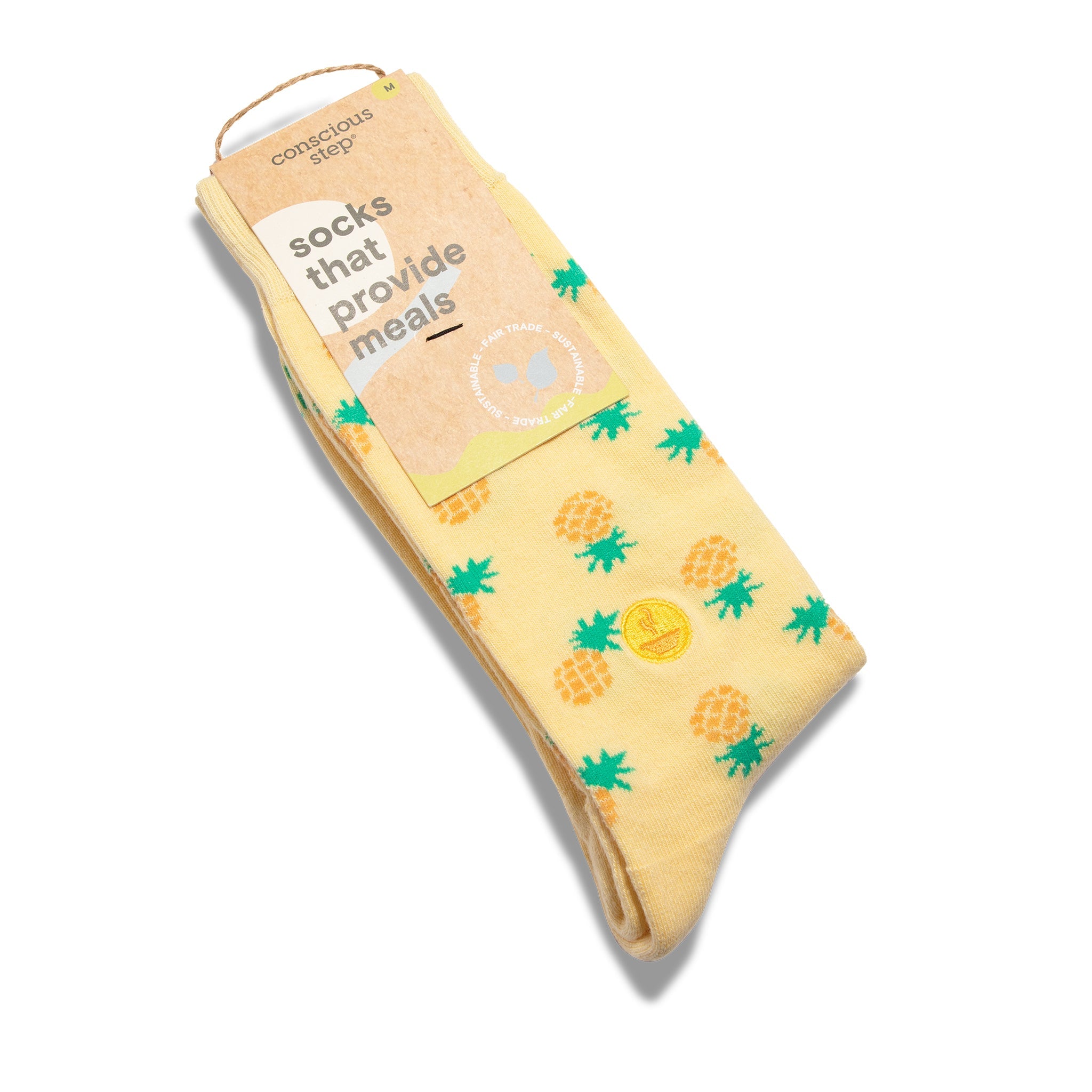 Bright yellow pineapple organic cotton crew socks — Conscious Step