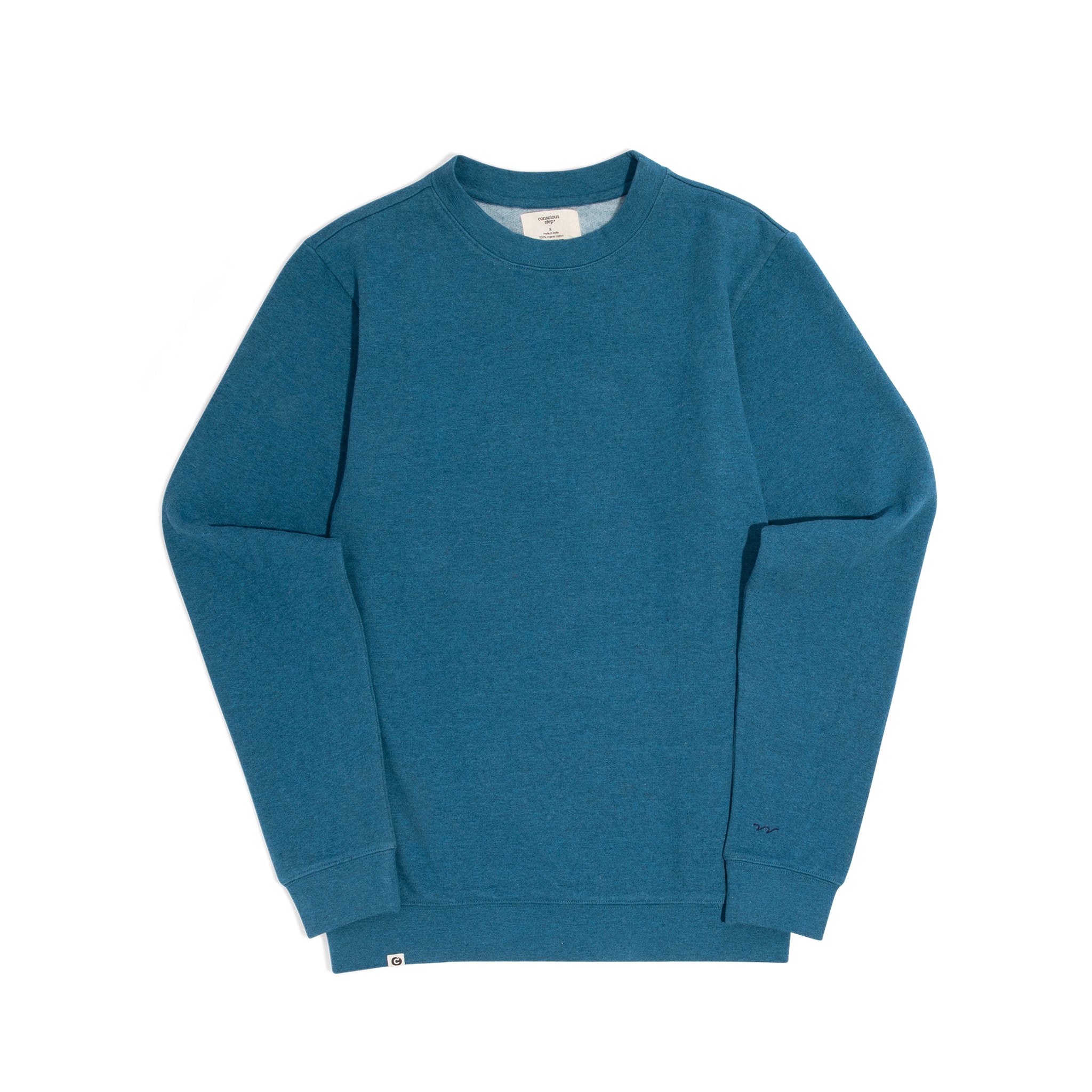 Ocean organic cotton crewneck in bold blue — Conscious Step