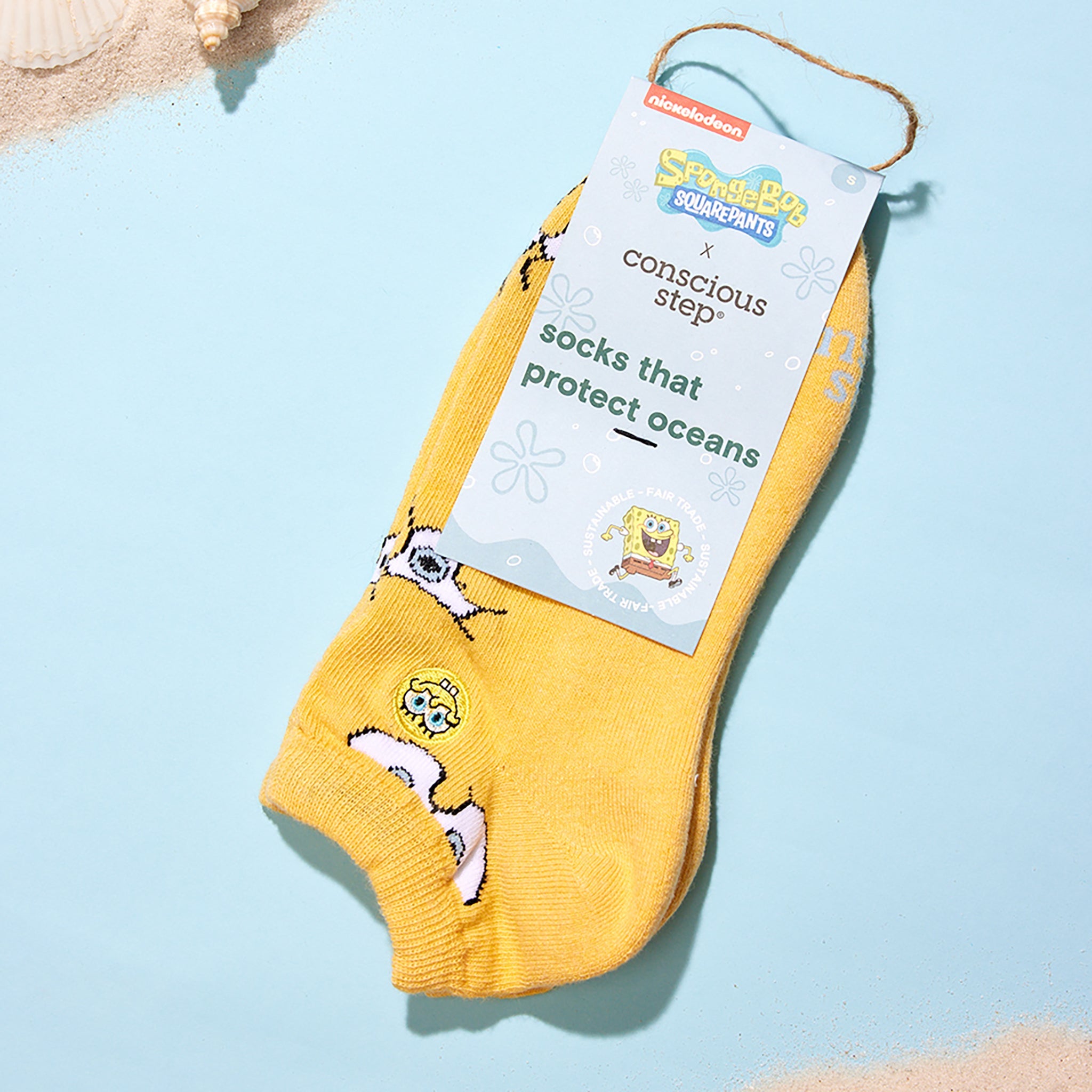 Yellow SpongeBob organic cotton ankle socks — Conscious Step
