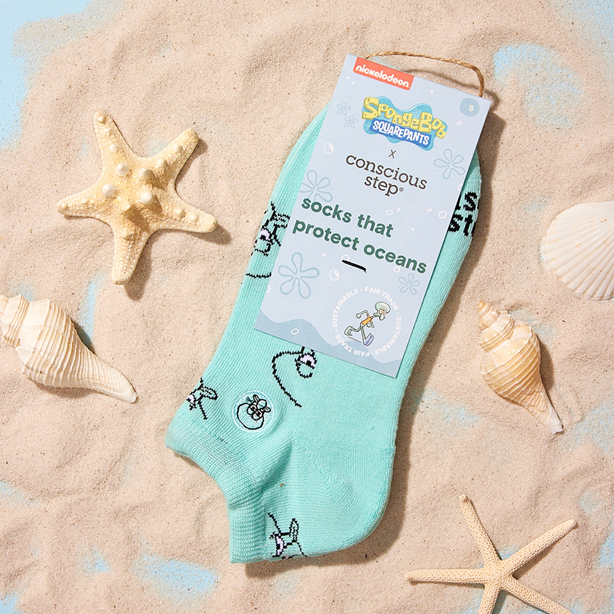 Teal Squidward organic cotton ankle socks — Conscious Step