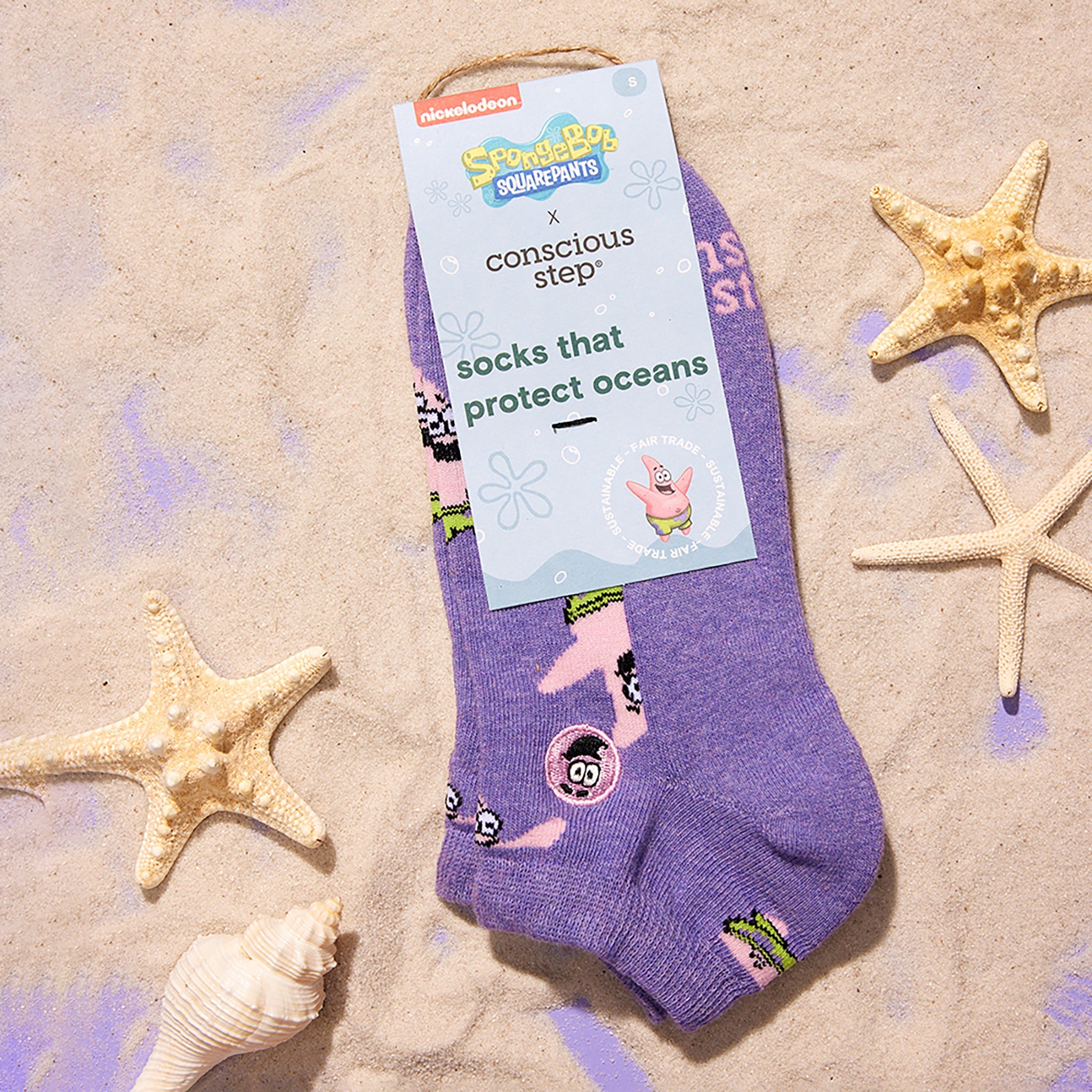 Purple Patrick Star organic cotton ankle socks — Conscious Step