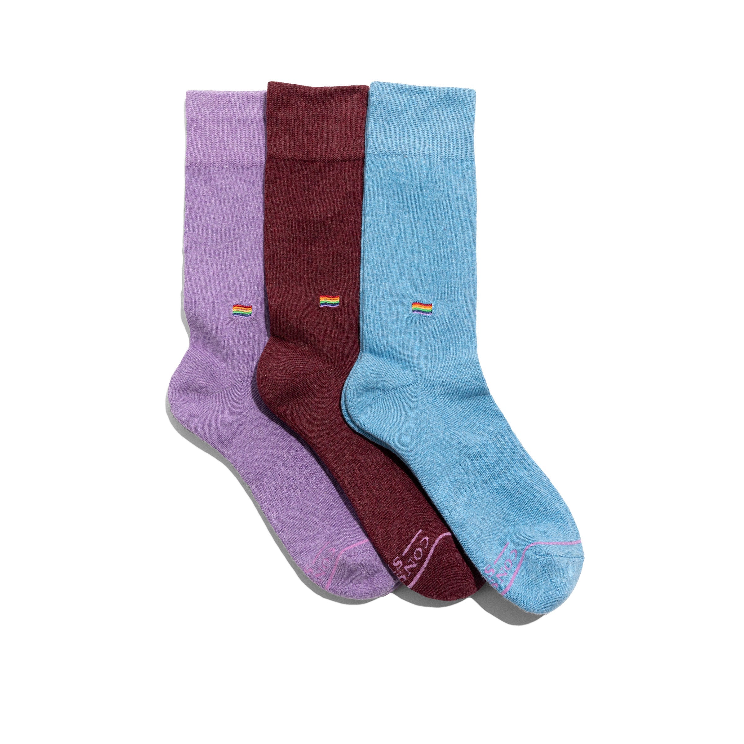 Socks that Save LGBTQ Lives 3-pack — organic cotton socks with rainbow flag embroidery, gives back