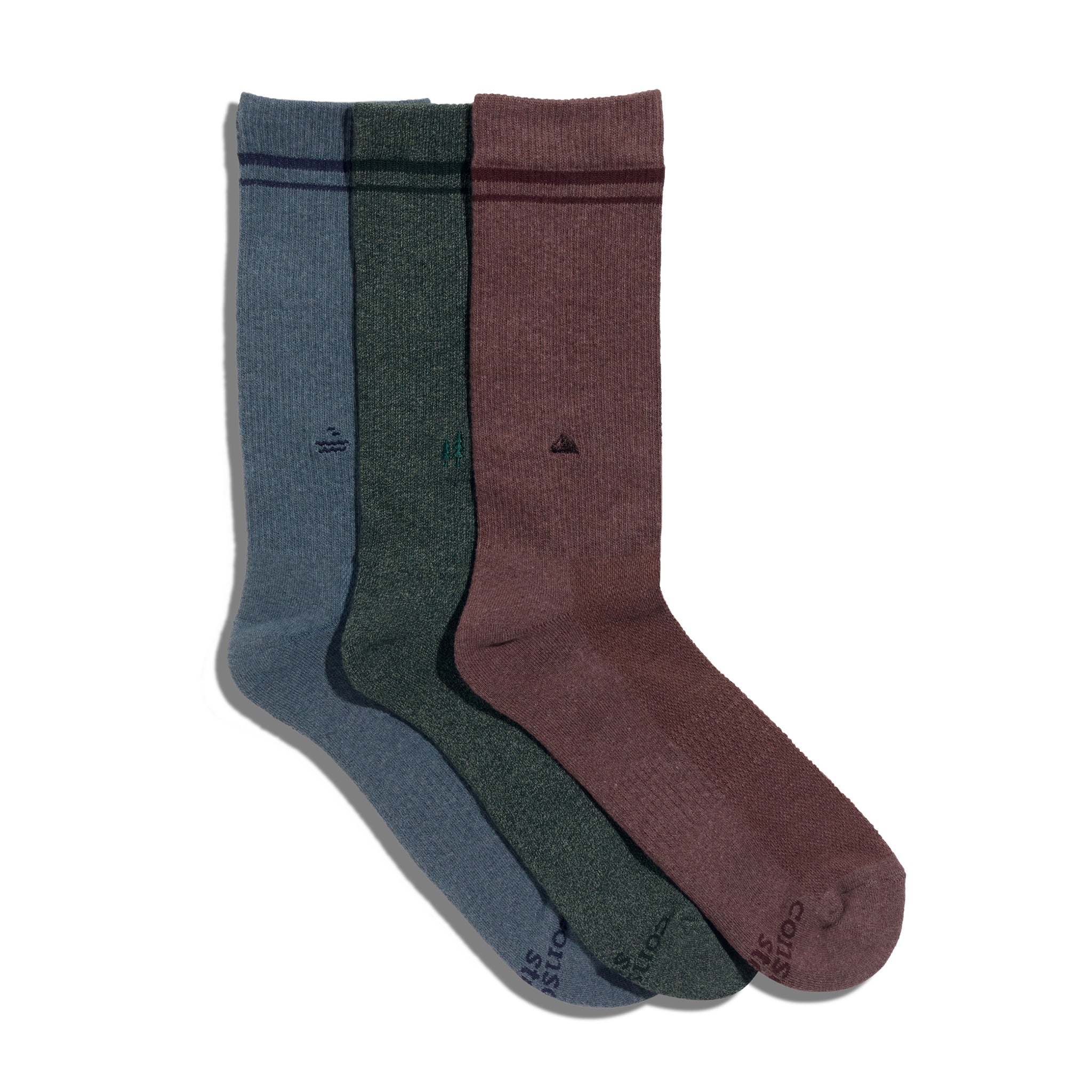 Comfort Crew Socks that Protect National Parks — ribbed organic cotton crew socks in blue, green & brown