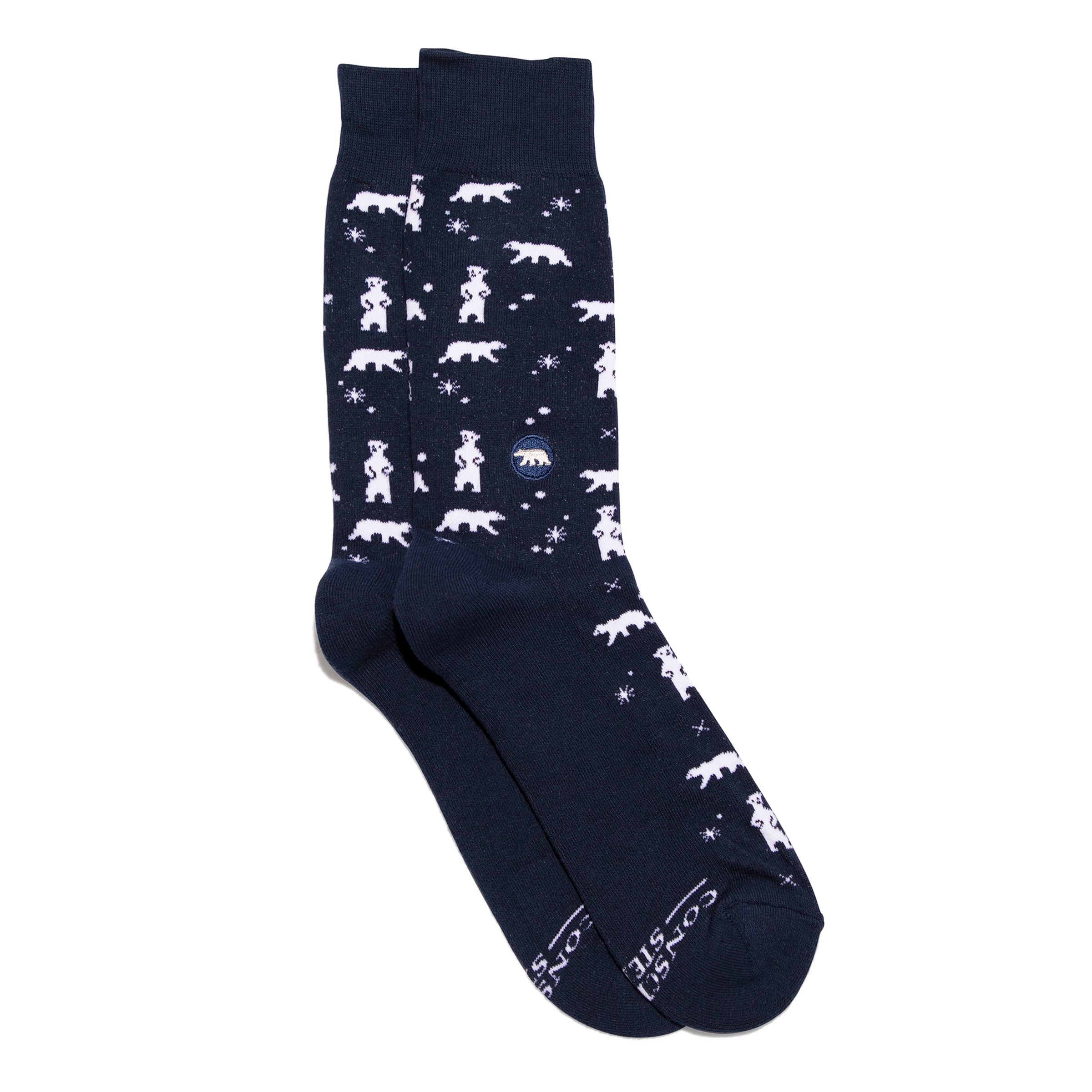 Socks that Protect Polar Bears by Conscious Step — navy organic cotton crew socks with polar bears