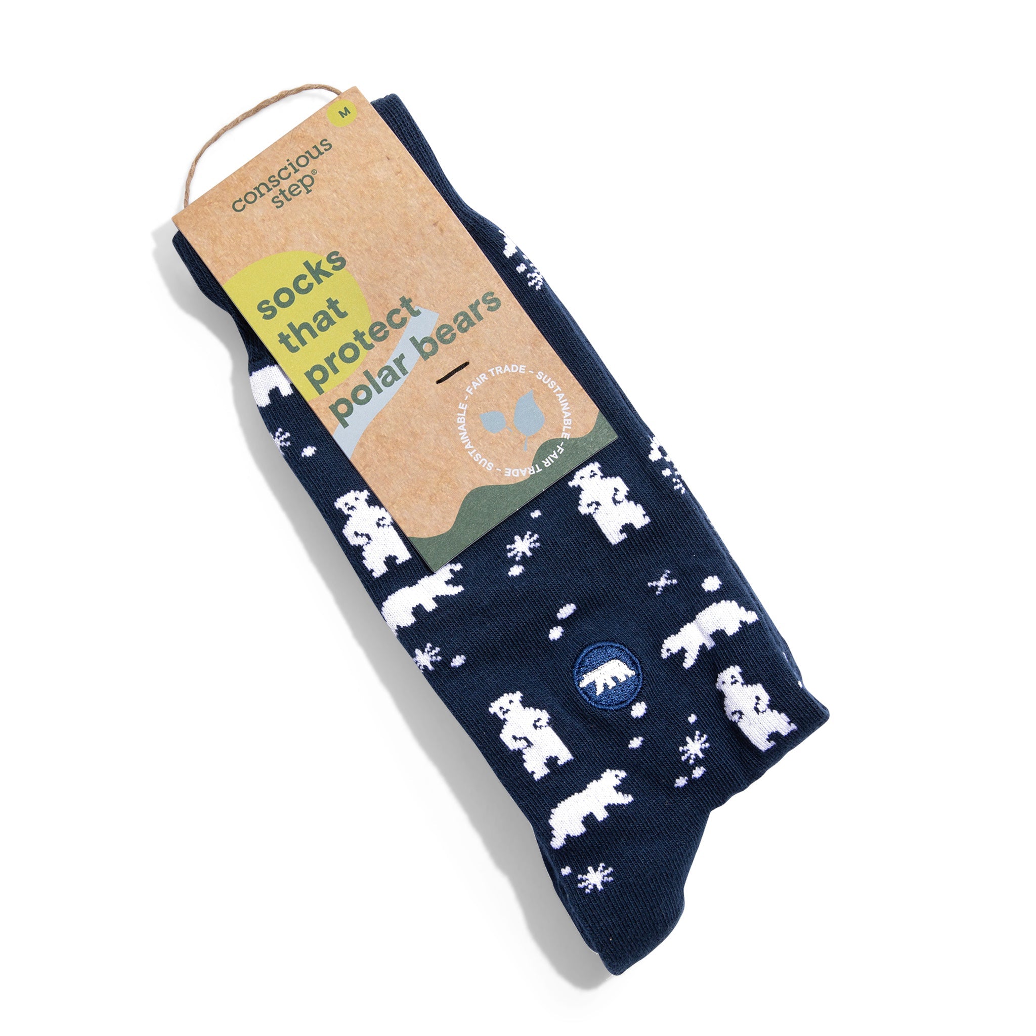 Navy polar bear organic cotton crew socks — Conscious Step