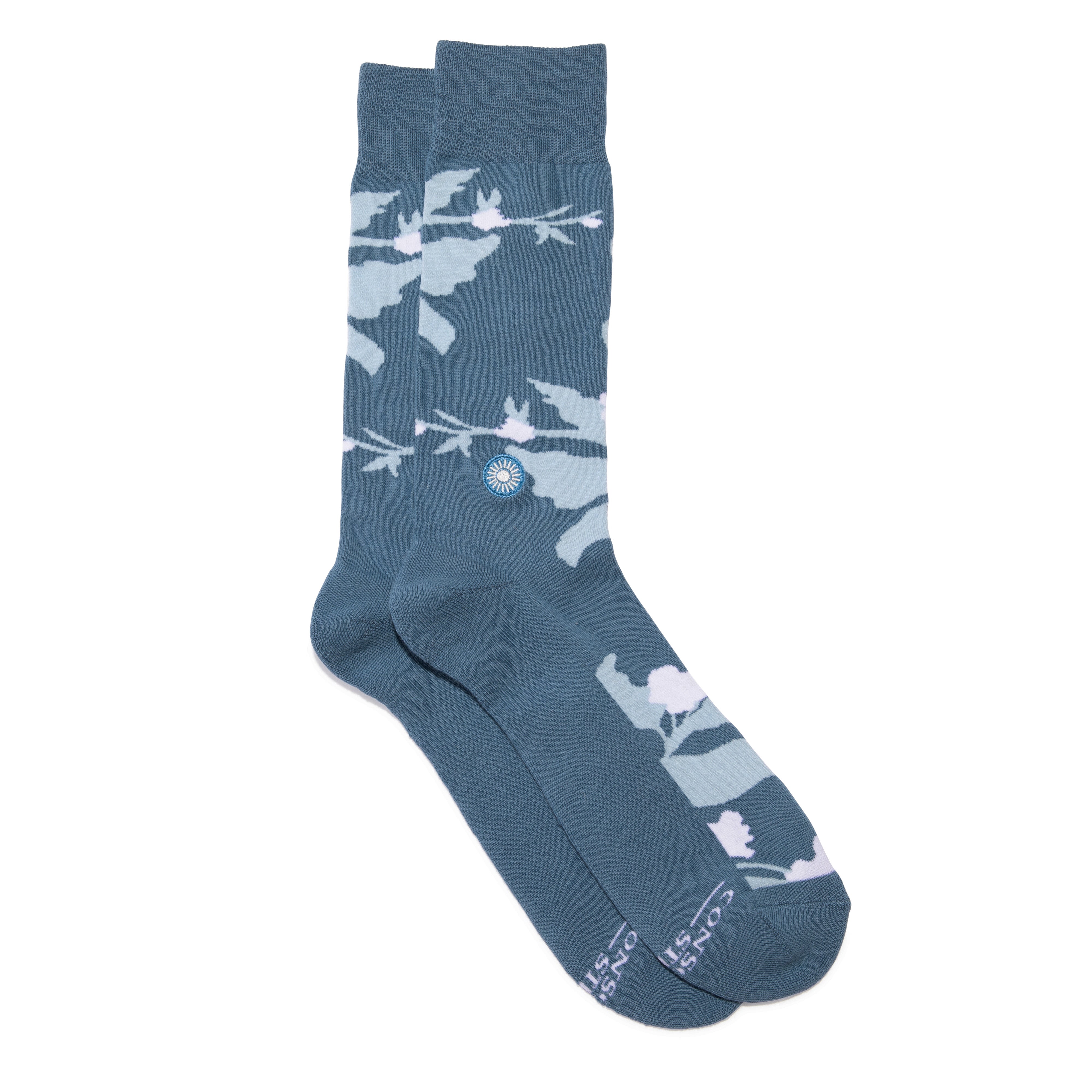 Socks that Support Mental Health by Conscious Step — blue and white floral organic cotton crew socks