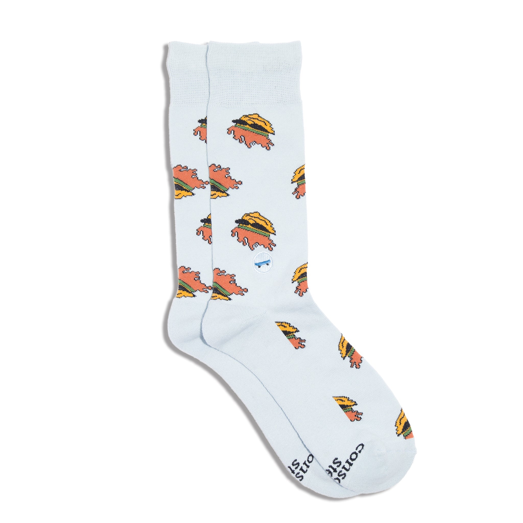 Rocket Power Socks by Conscious Step — blue and orange Otto organic cotton crew socks, Give Books