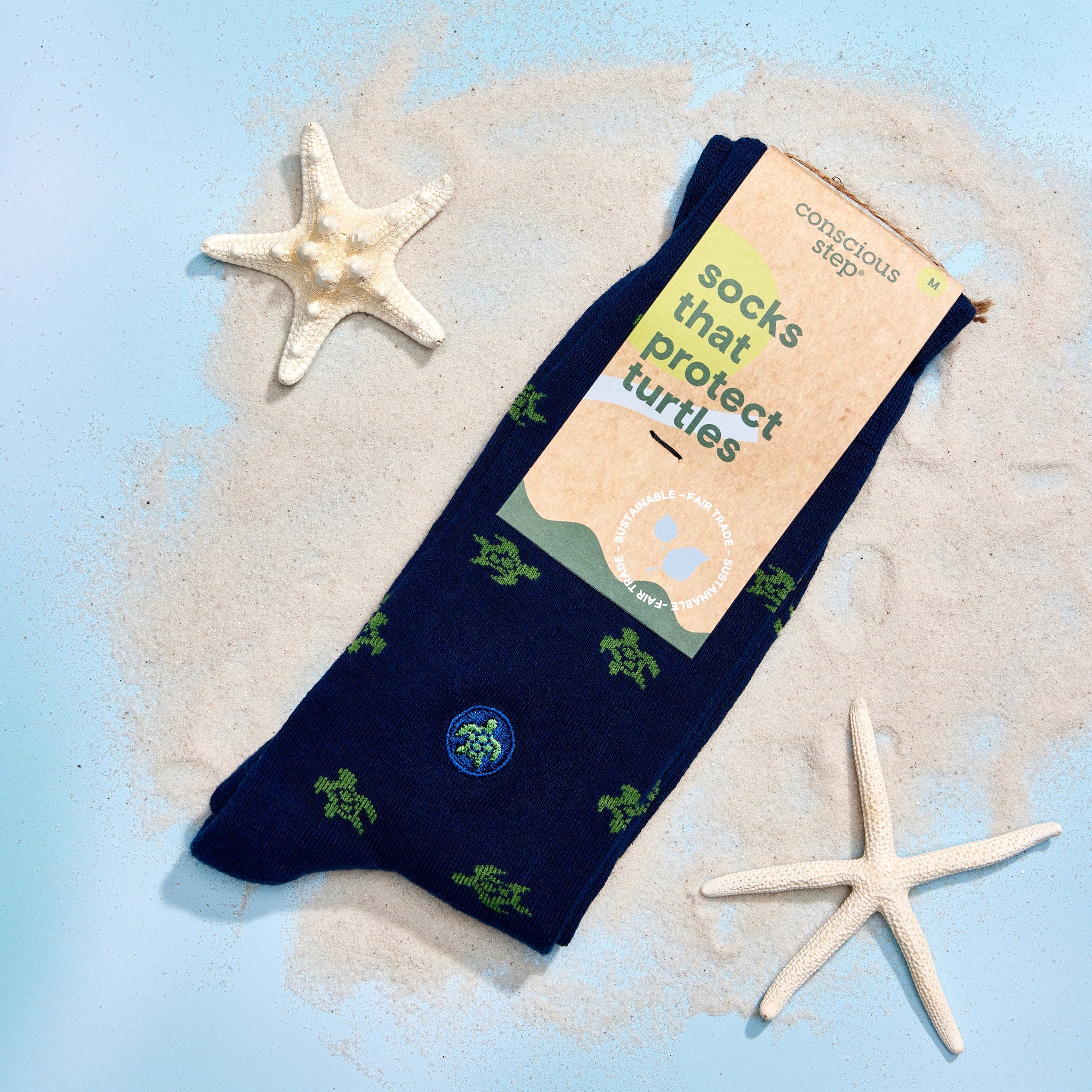 Green sea-turtle organic cotton crew socks — Conscious Step
