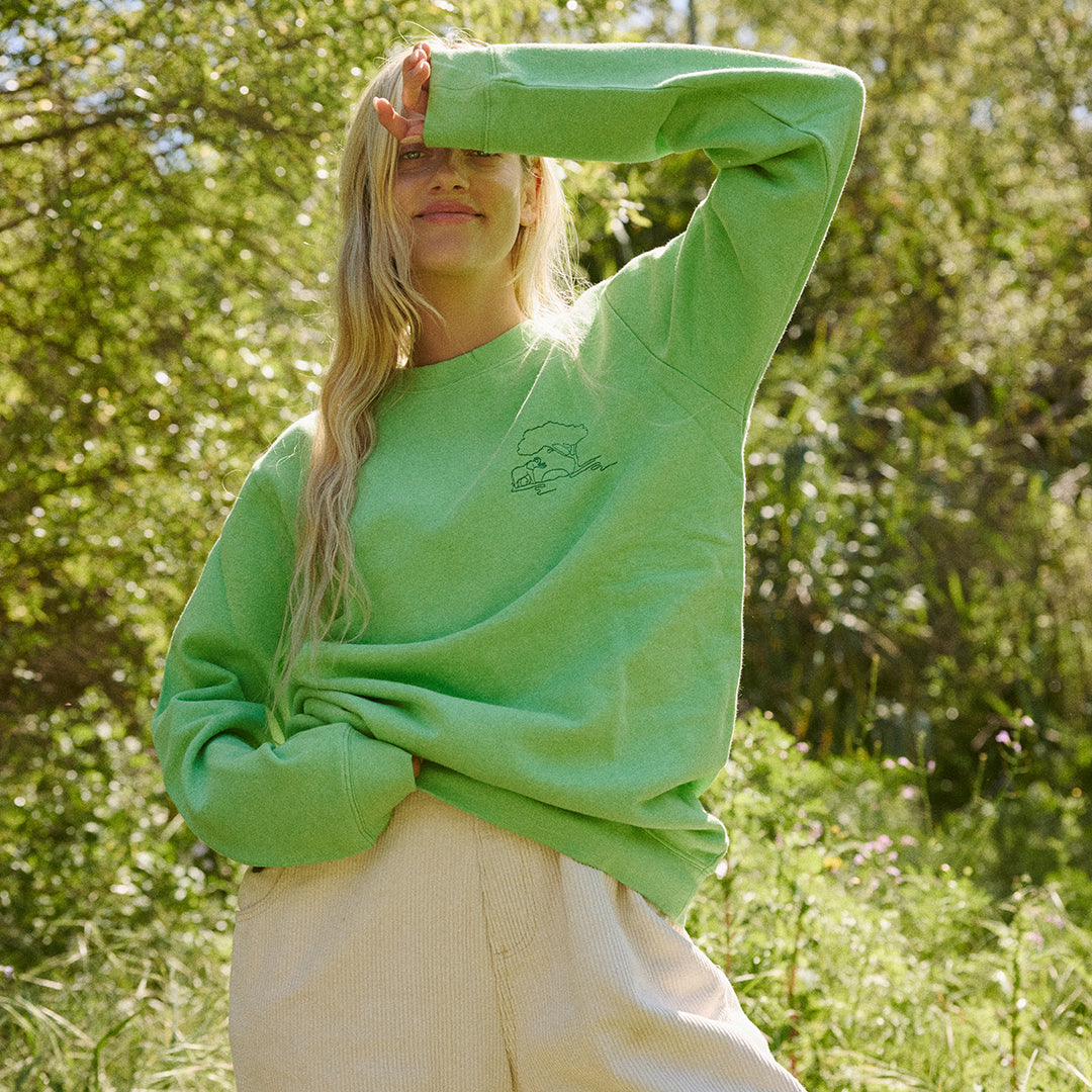 Protect Elephants crewneck in bright green by Conscious Step — organic cotton
