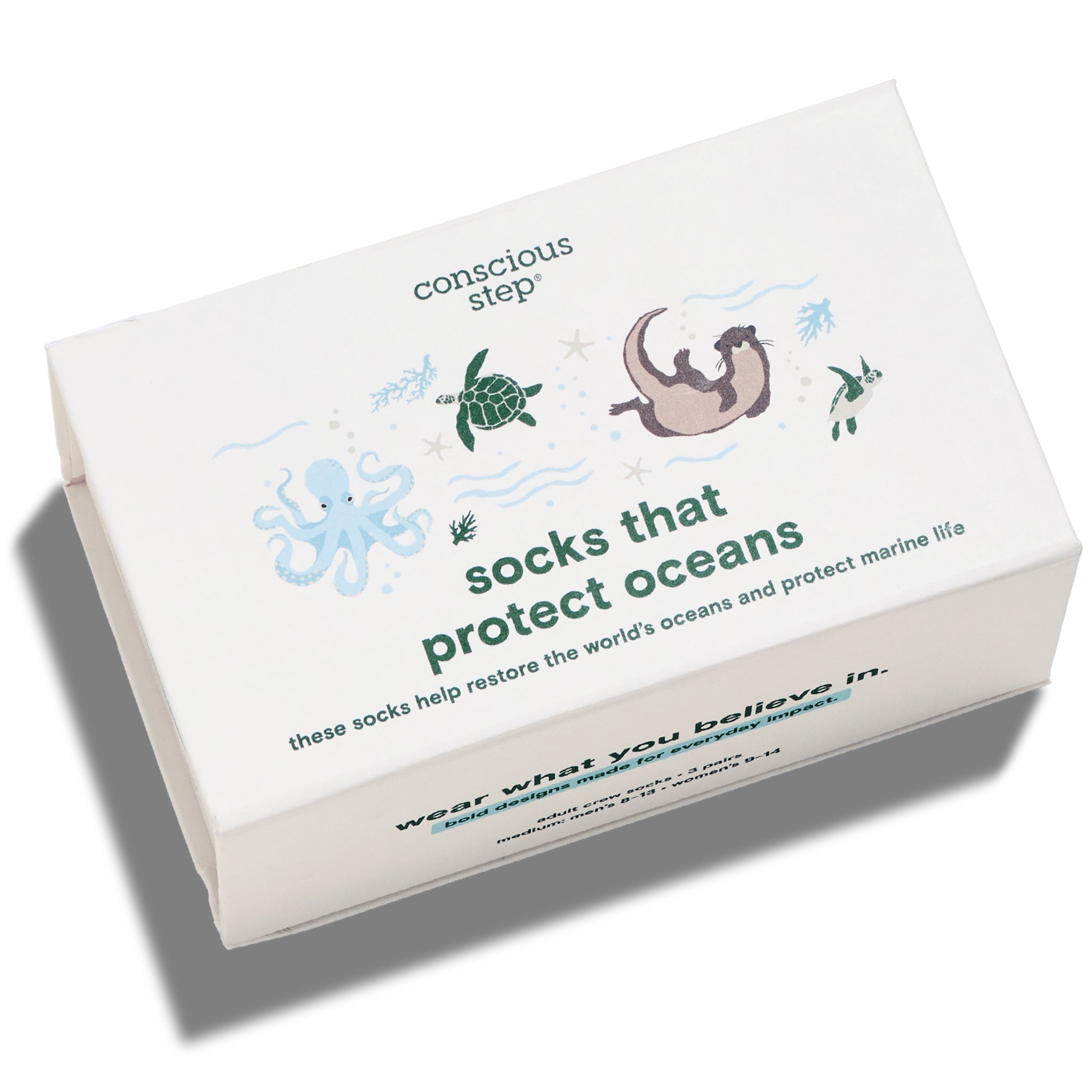 Protect Oceans Gift Box — organic cotton crew socks with sea turtles, octopuses & sea otters