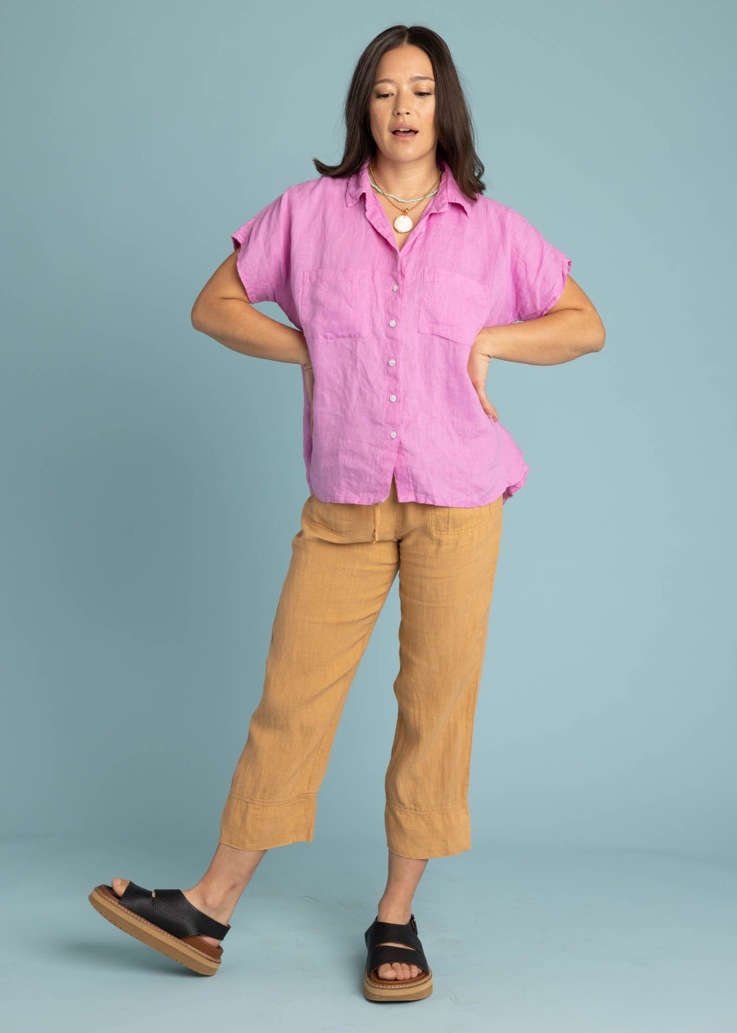 Good Boyfriend Linen Short Sleeve Shirt - Dhalia