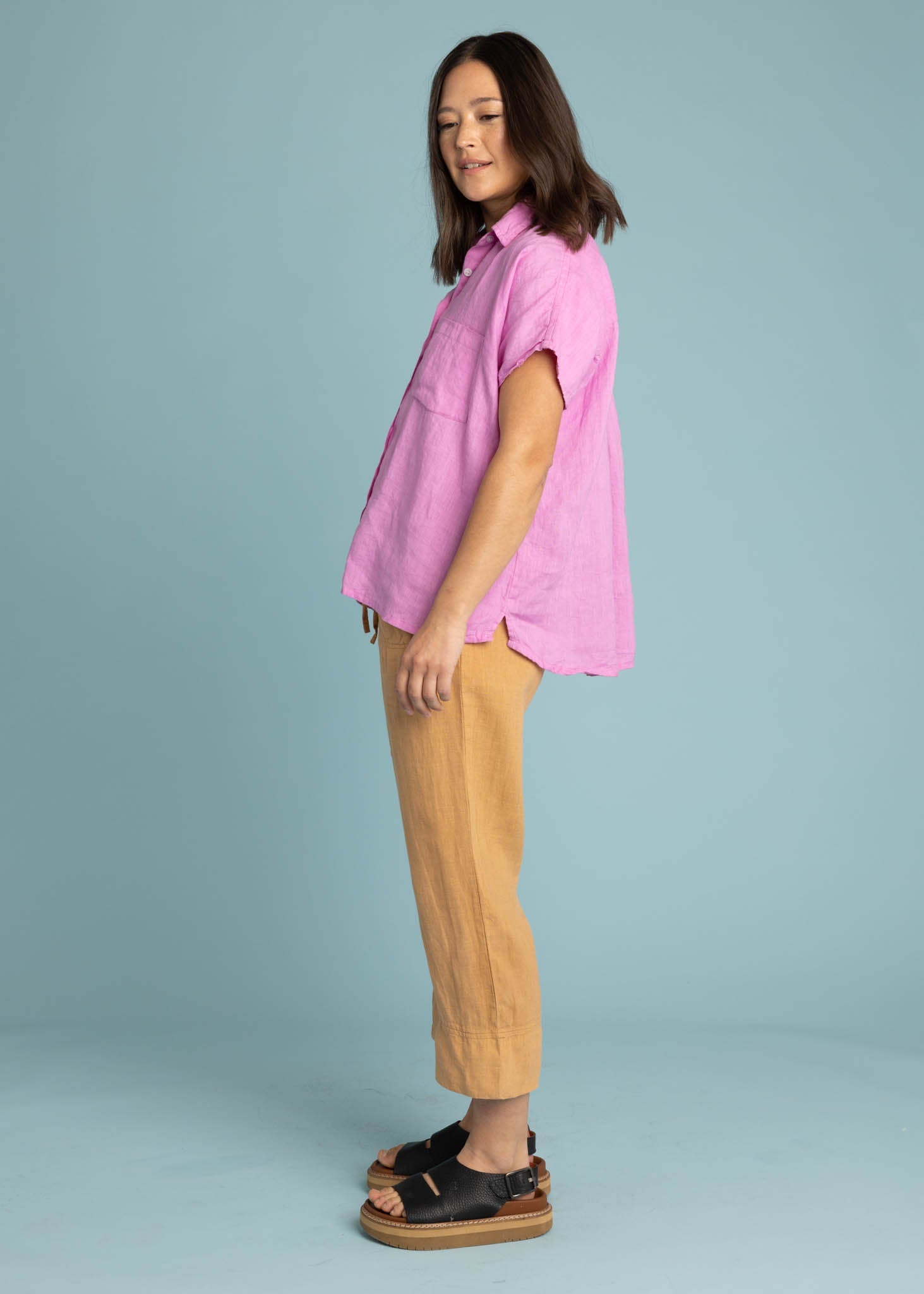 Good Boyfriend Linen Short Sleeve Shirt - Dhalia