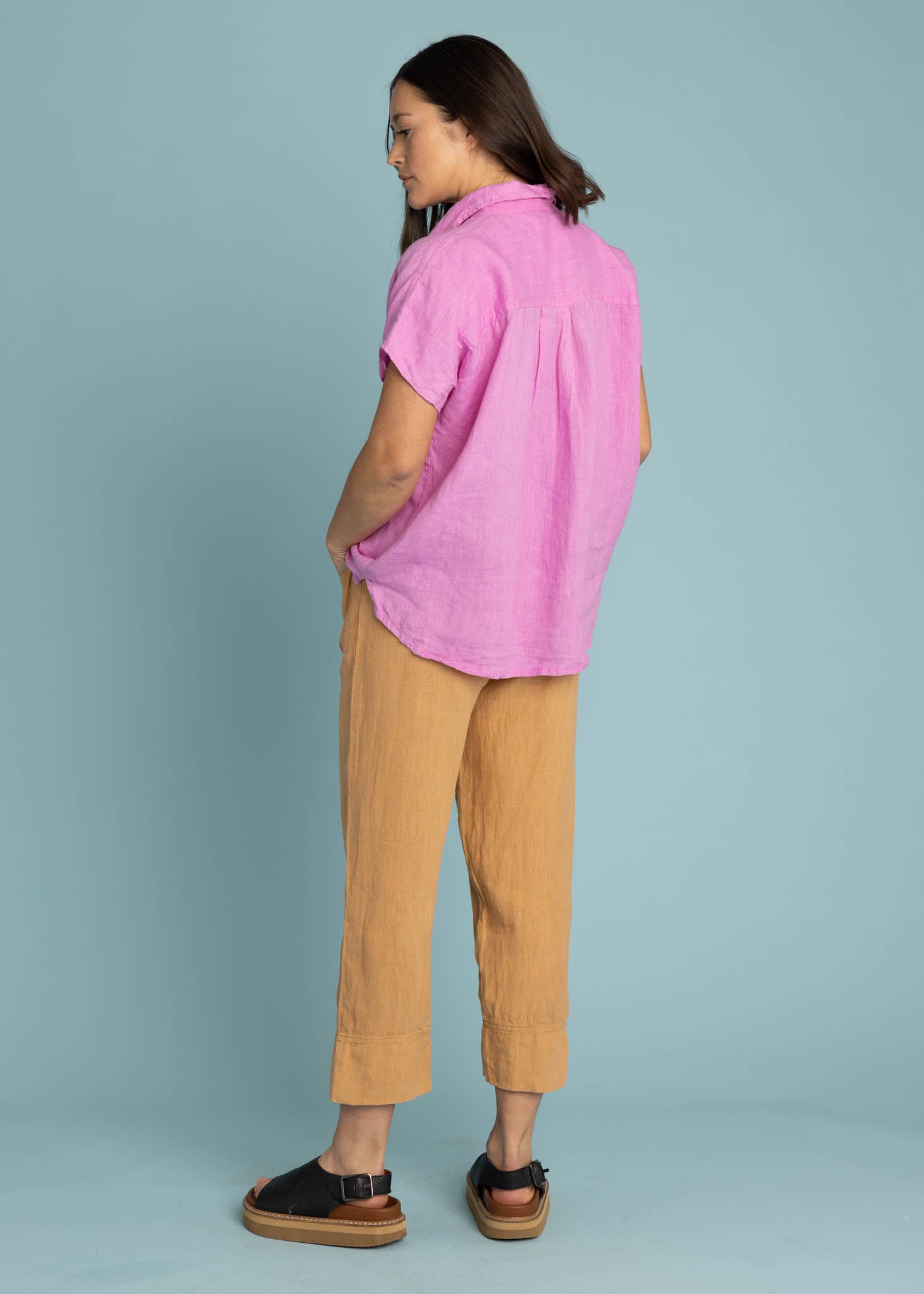 Good Boyfriend Linen Short Sleeve Shirt - Dhalia