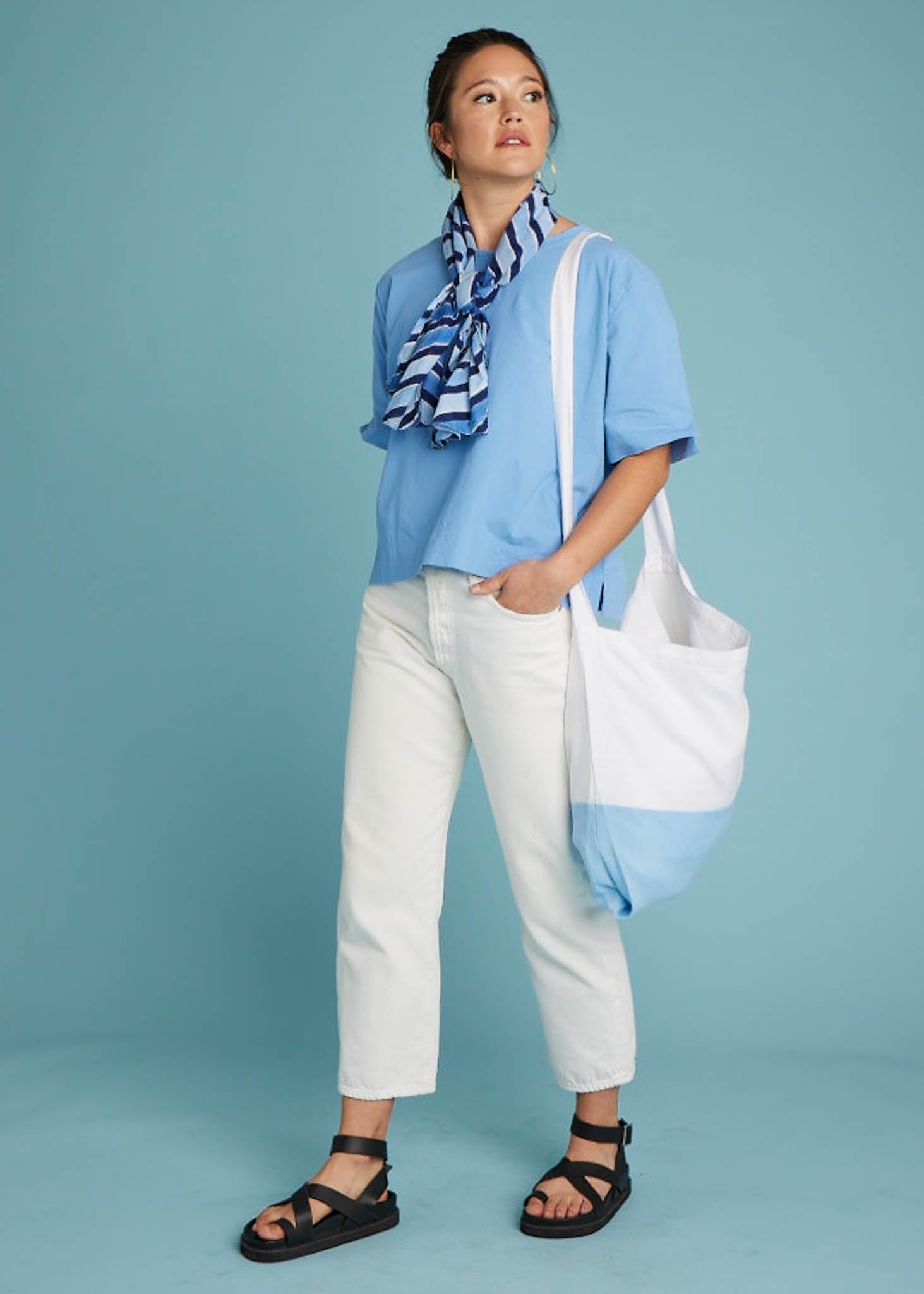 Mare Boxy Cropped Shirt - Linen Coastal Blue