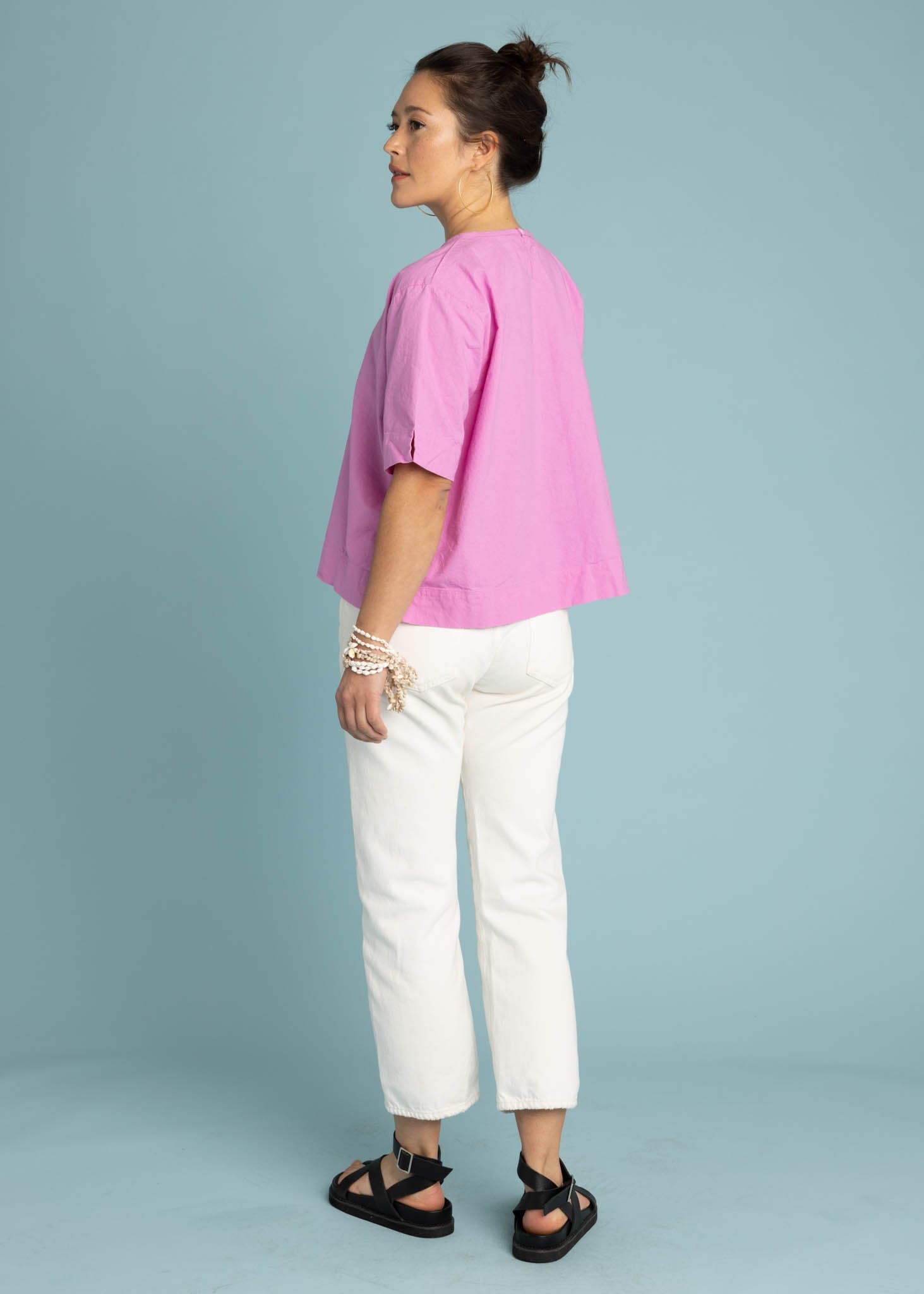Mare Boxy Cropped Shirt - Linen Dahlia