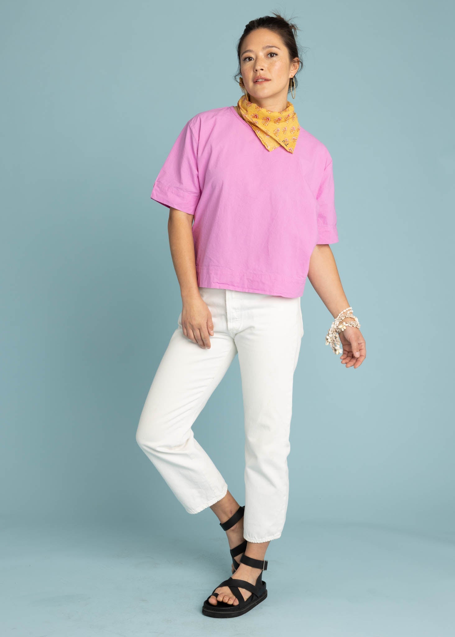 Mare Boxy Cropped Shirt - Linen Dahlia