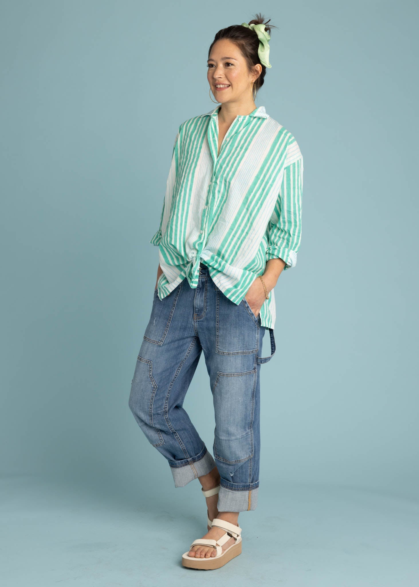 Relaxed Boyfriend Shirt - Mixed Up Stripe Cerulean Seaglass