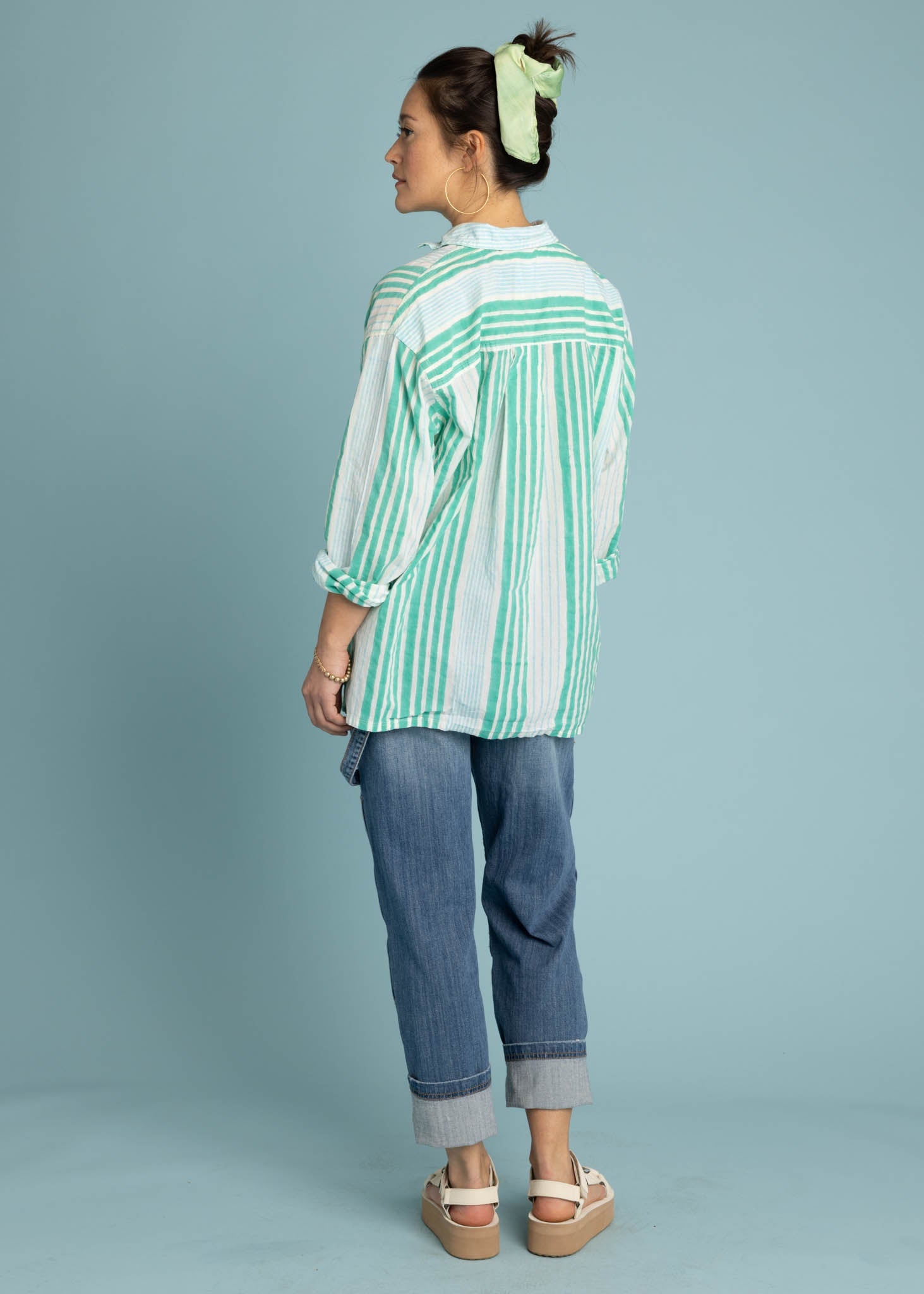 Relaxed Boyfriend Shirt - Mixed Up Stripe Cerulean Seaglass