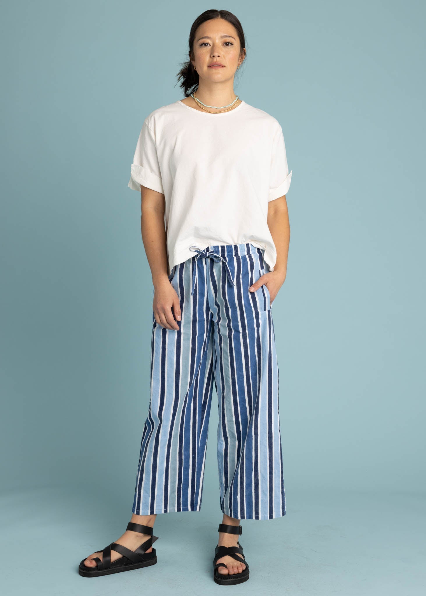 Shore Pant - Wallpaper Stripe Coastal Blue