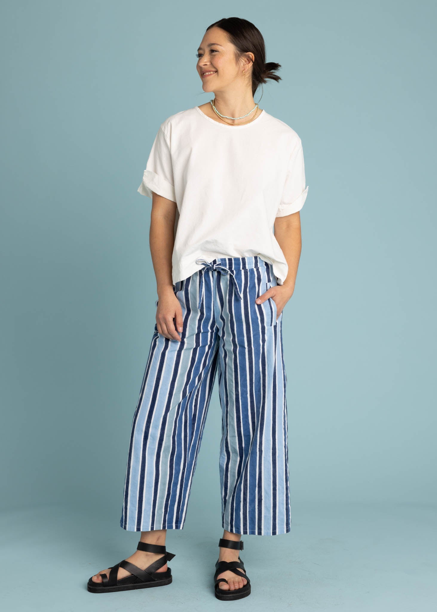 Shore Pant - Wallpaper Stripe Coastal Blue