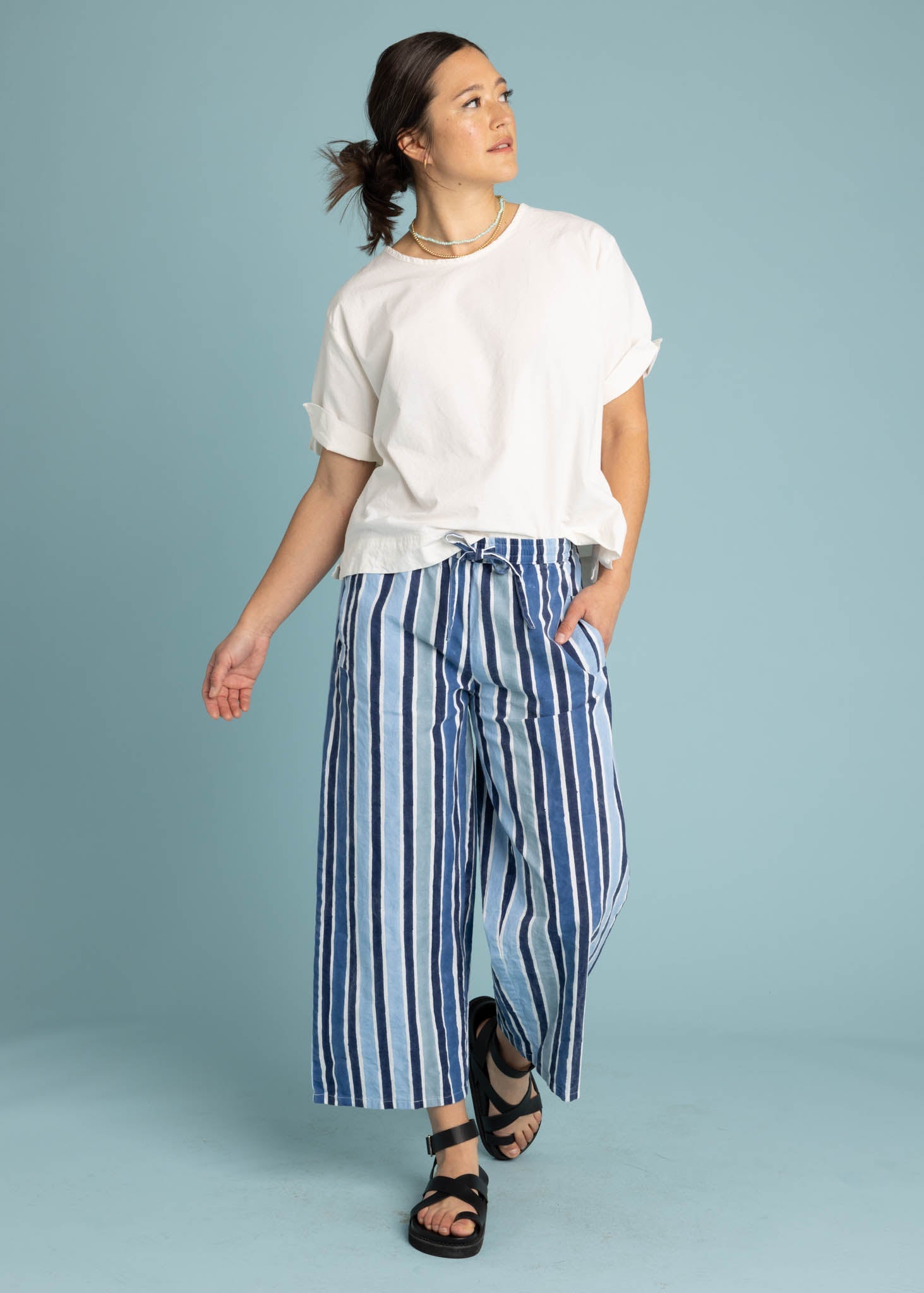 Shore Pant - Wallpaper Stripe Coastal Blue
