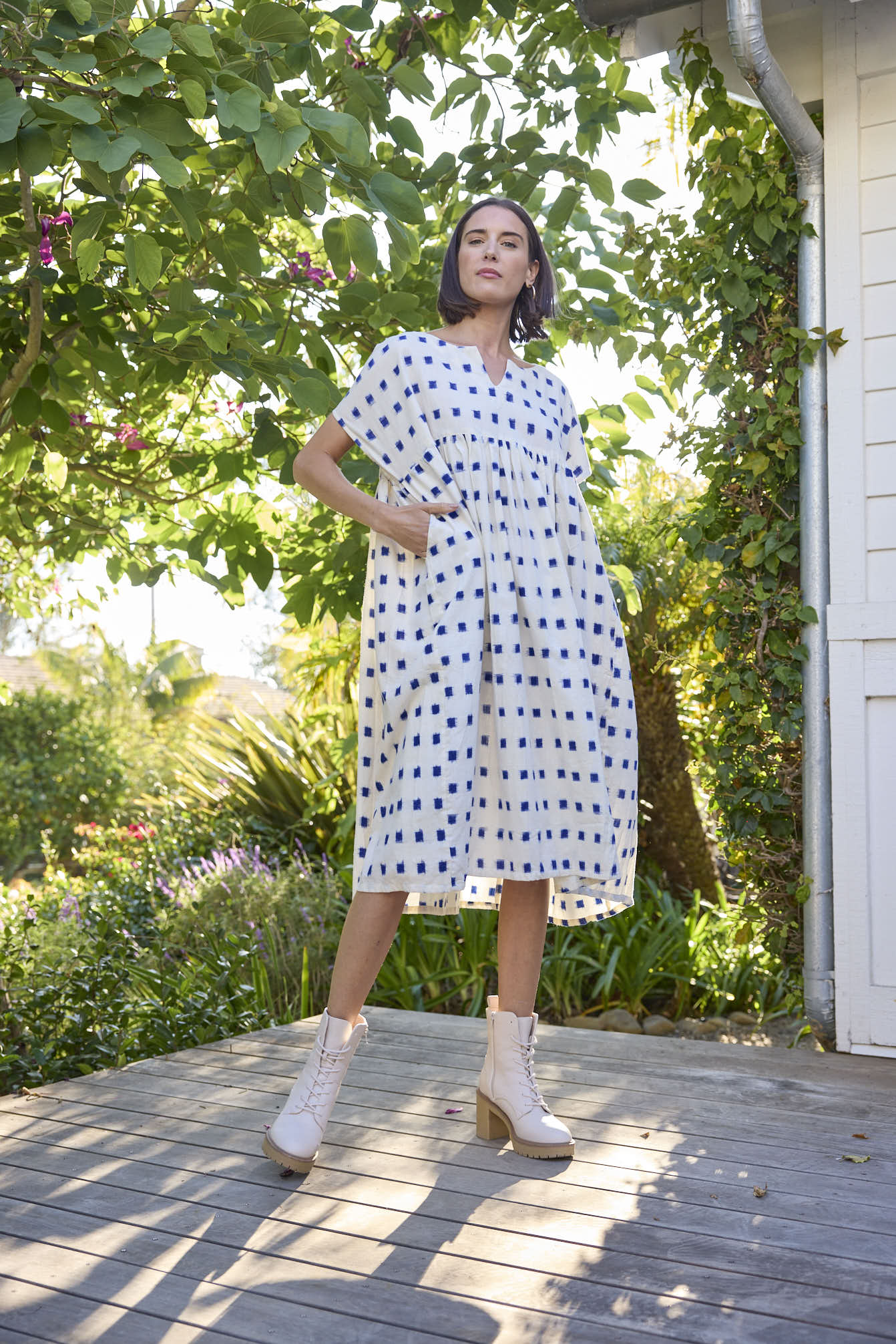 Meadow Dress - Ikat Squares Cobalt