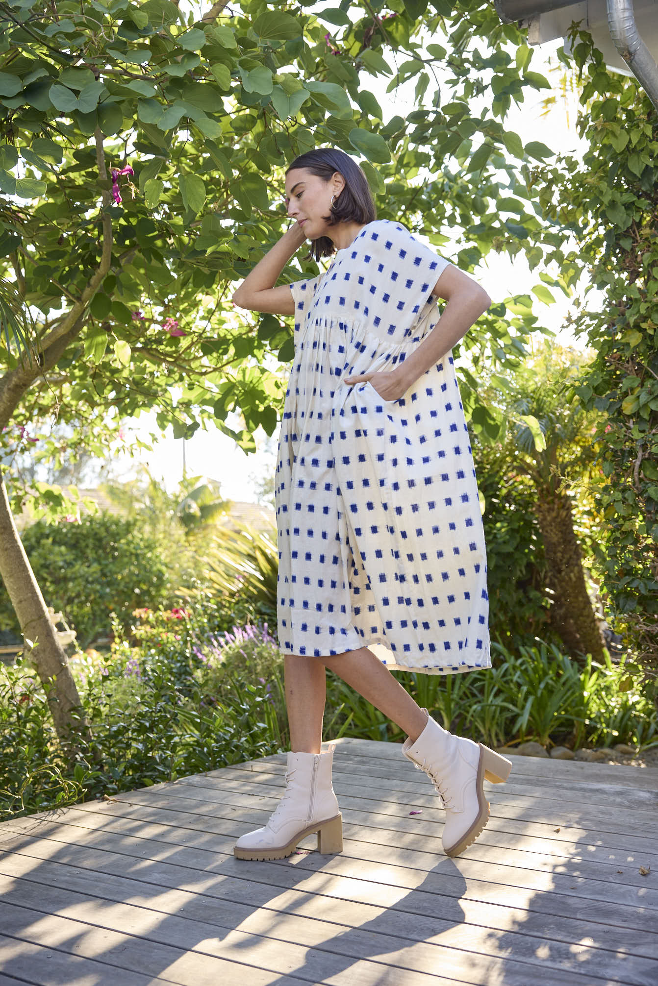 Meadow Dress - Ikat Squares Cobalt