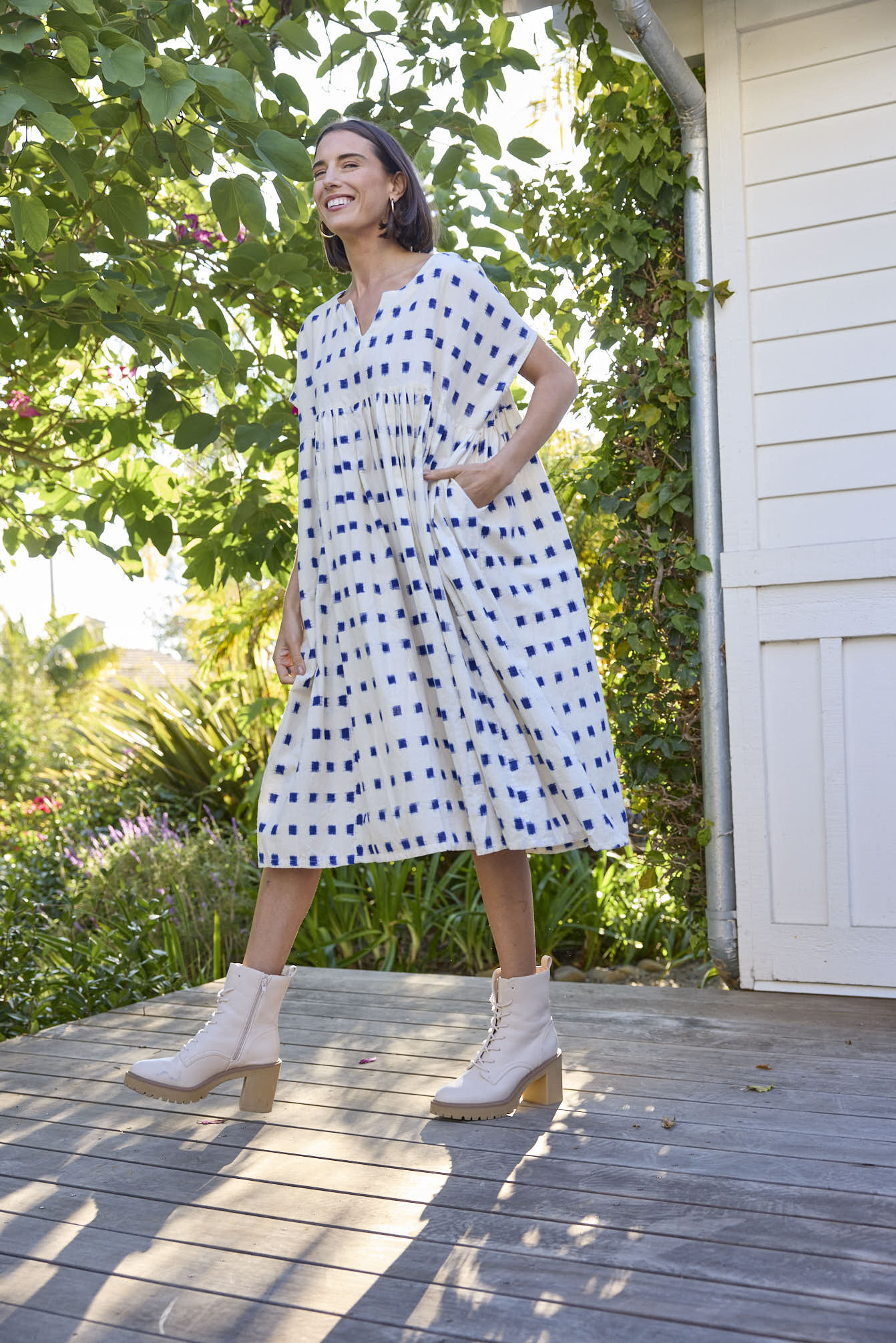 Meadow Dress - Ikat Squares Cobalt