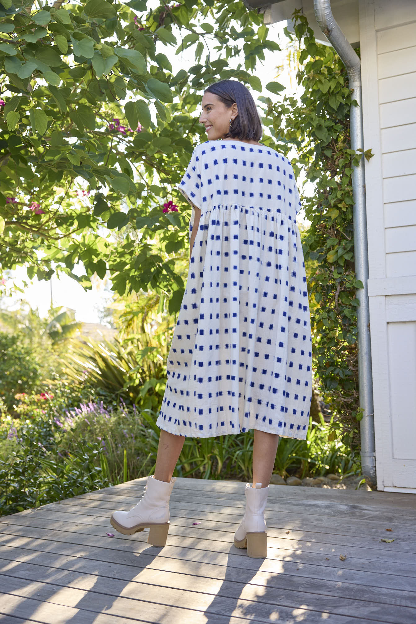 Meadow Dress - Ikat Squares Cobalt
