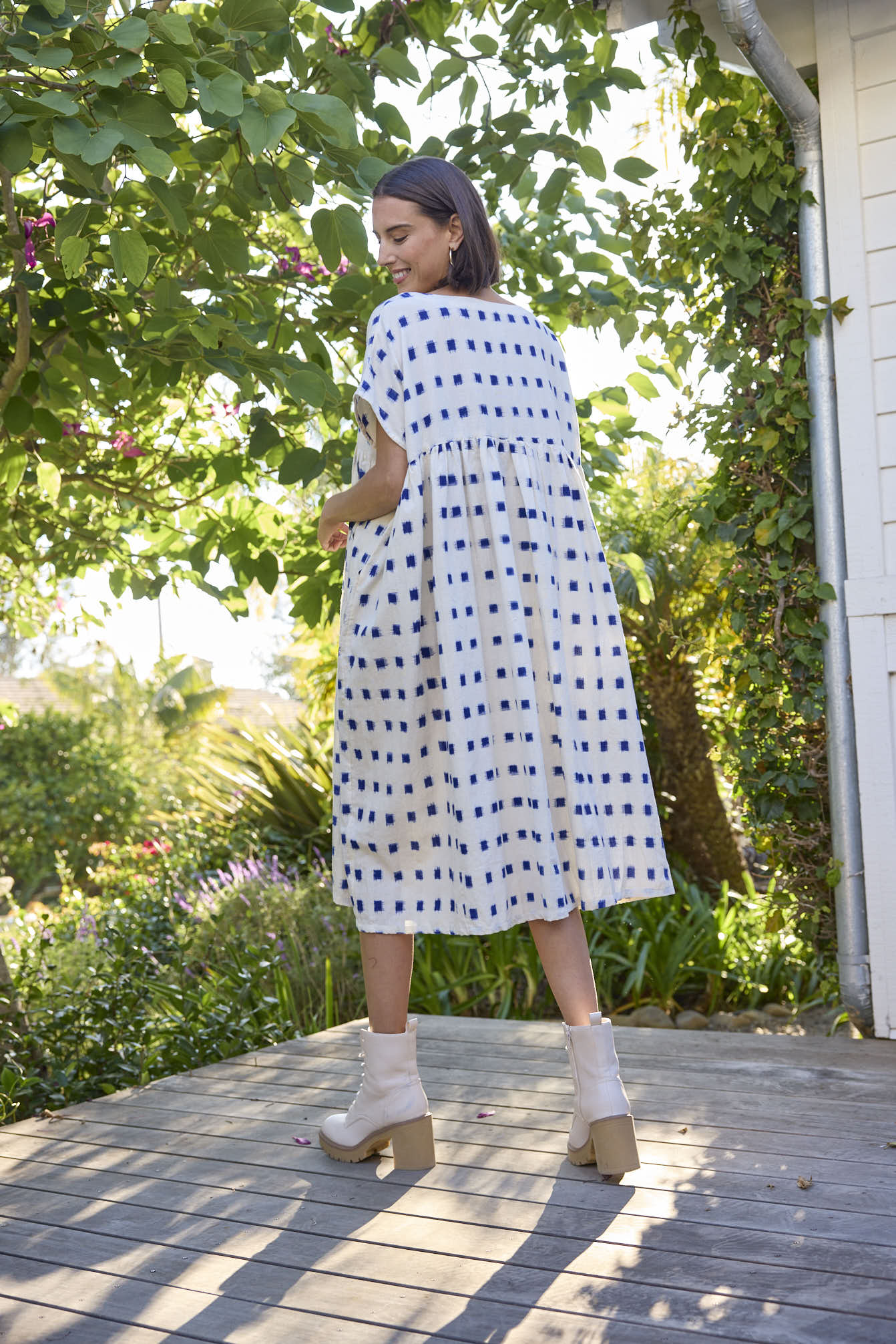 Meadow Dress - Ikat Squares Cobalt
