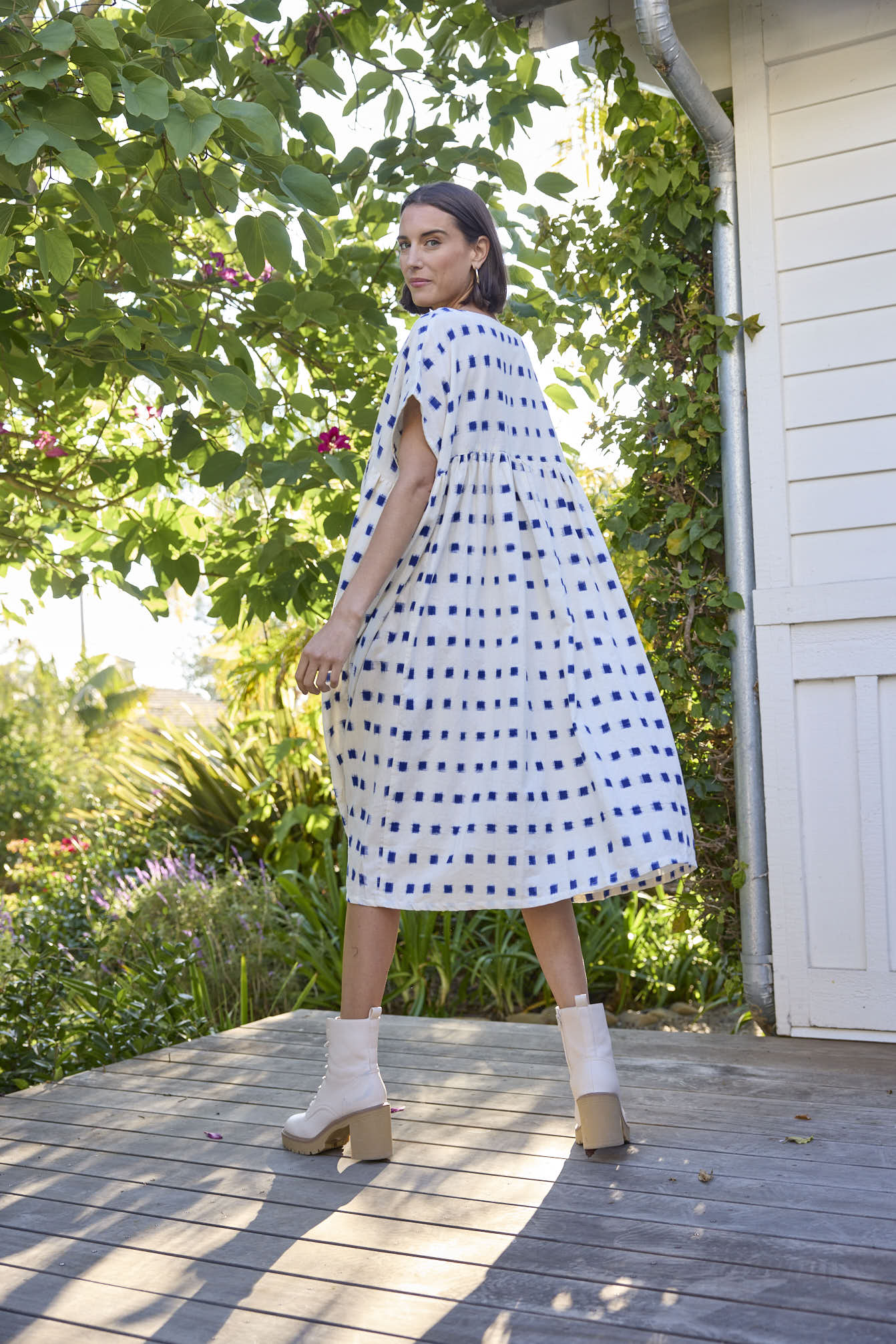 Meadow Dress - Ikat Squares Cobalt
