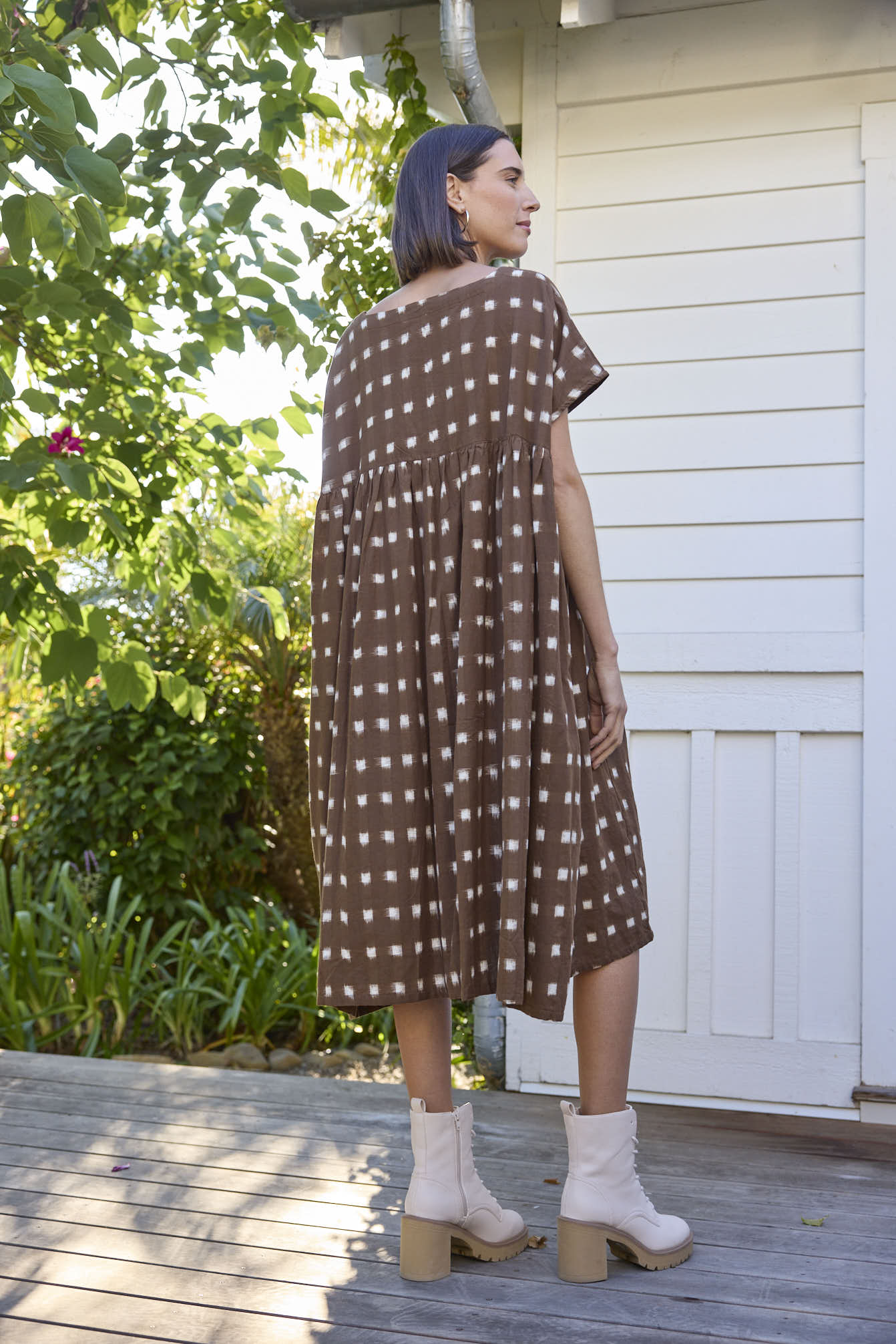 Meadow Dress - Ikat Squares Mocha