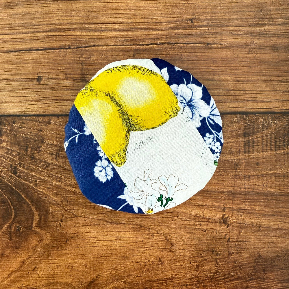 Cotton jar cover fitted over a jar — reusable, plastic-free, Five Oaks Farm