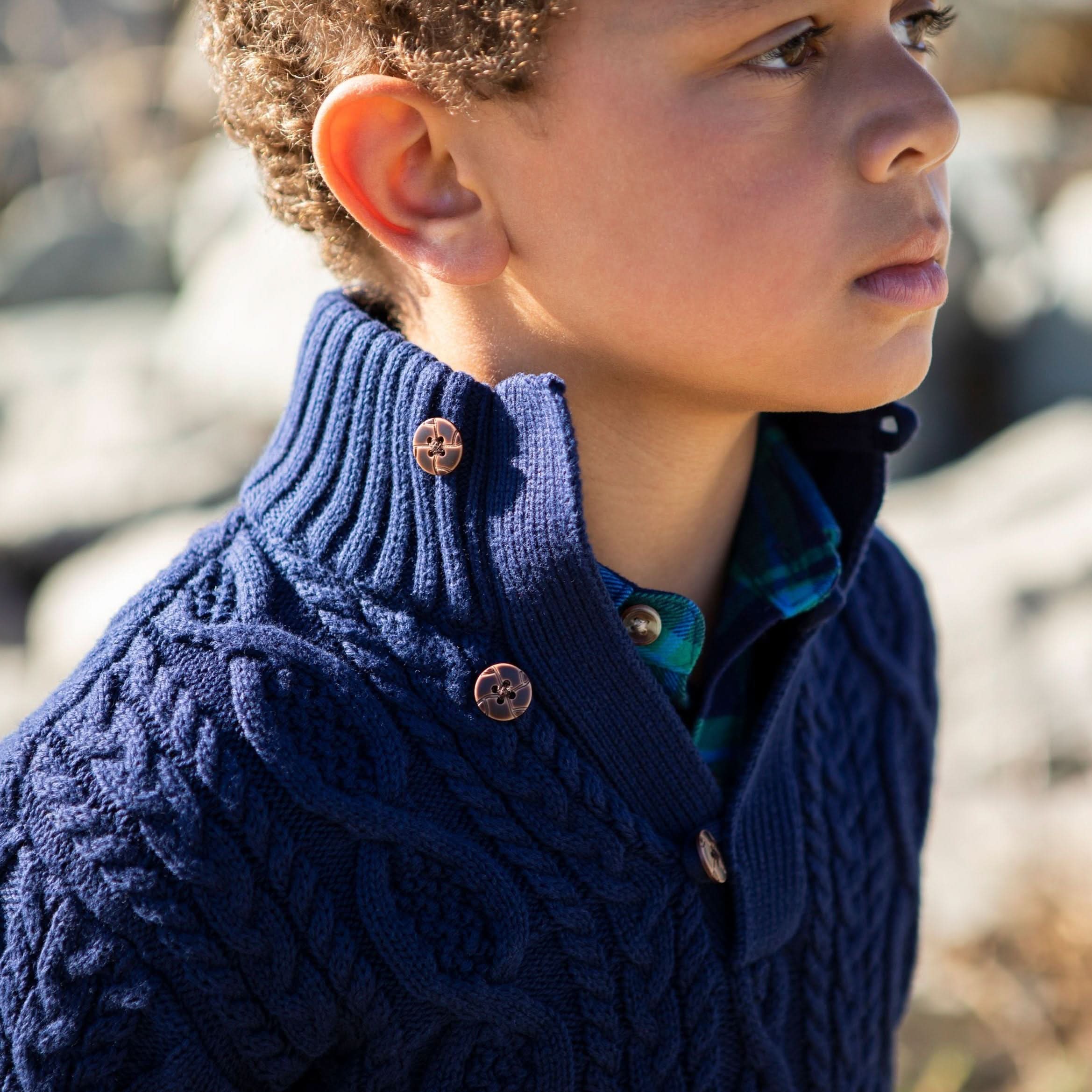 Mock Neck Cable Sweater with Buttons - Baby