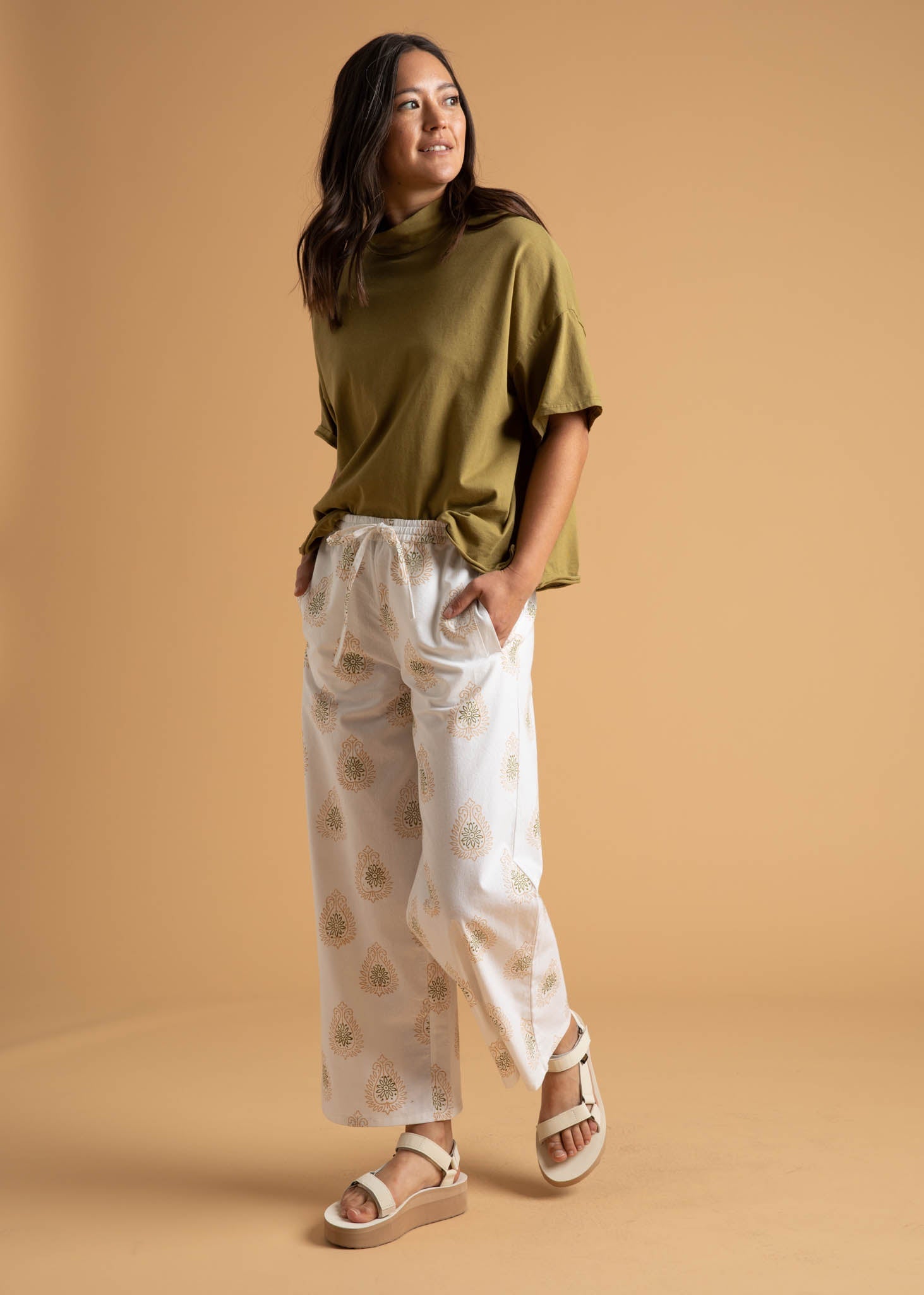 Shore Pant - Totem Paisley Baked Clay & Olive Oil